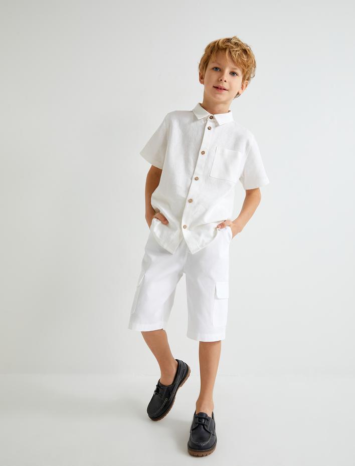Erkek Çocuk Basic Gömlek Keten Karışımlı Kısa Kollu Cep Detaylı
