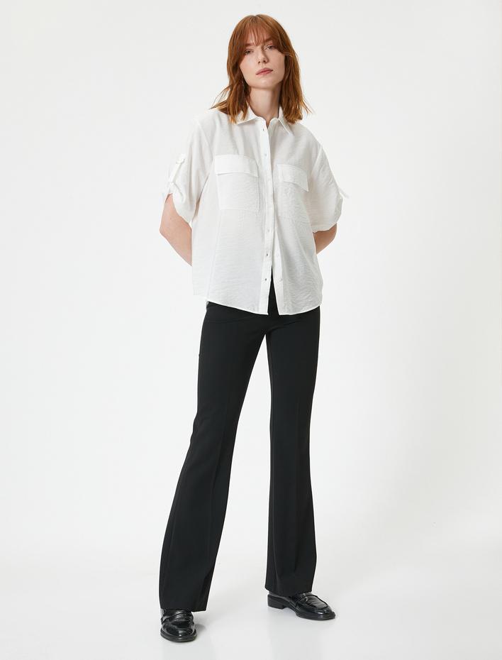  Kısa Kollu Gömlek Kapaklı Cep Detaylı Rahat Kalıp