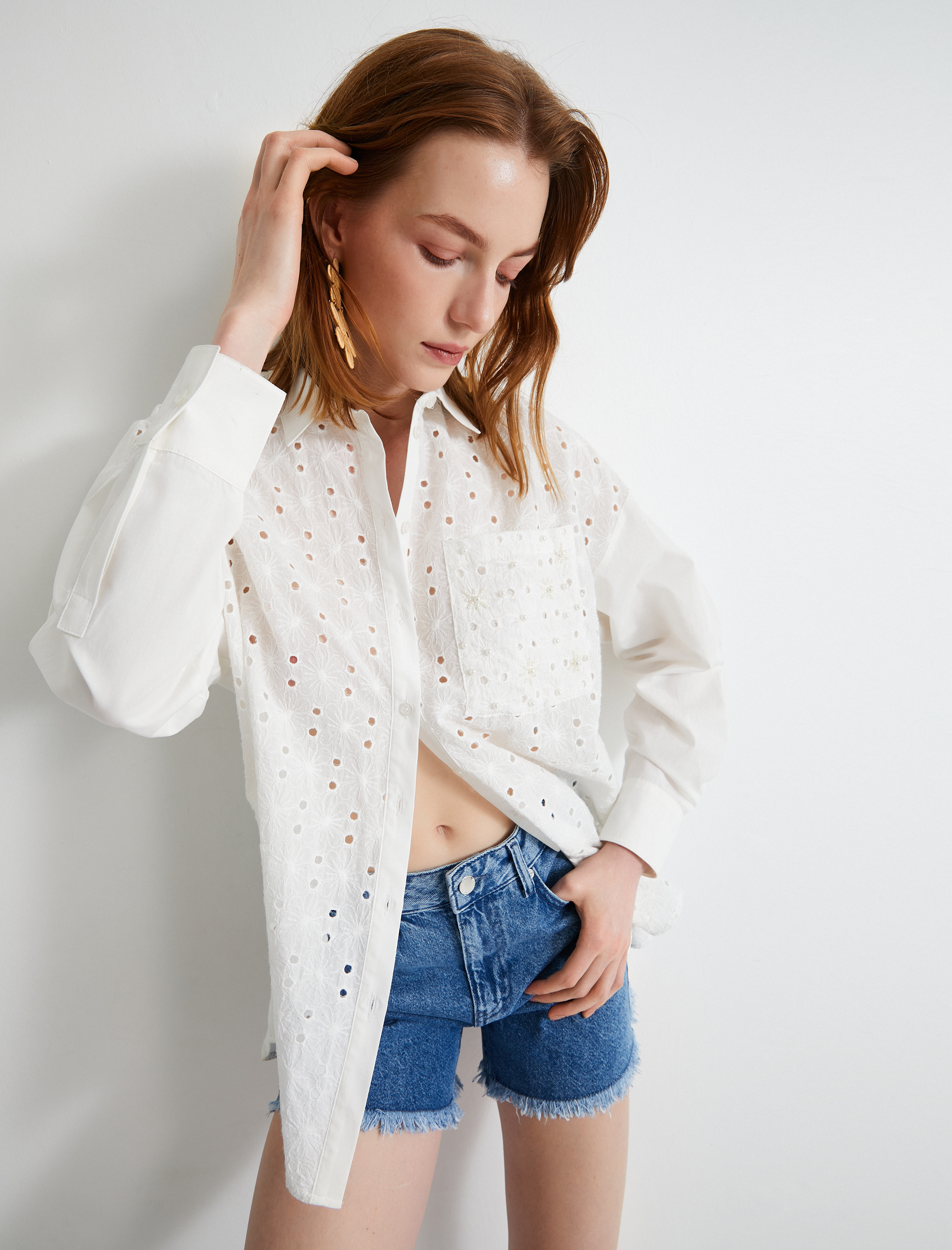   Fisto Gömlek Uzun Kollu Cep Detaylı Pamuklu