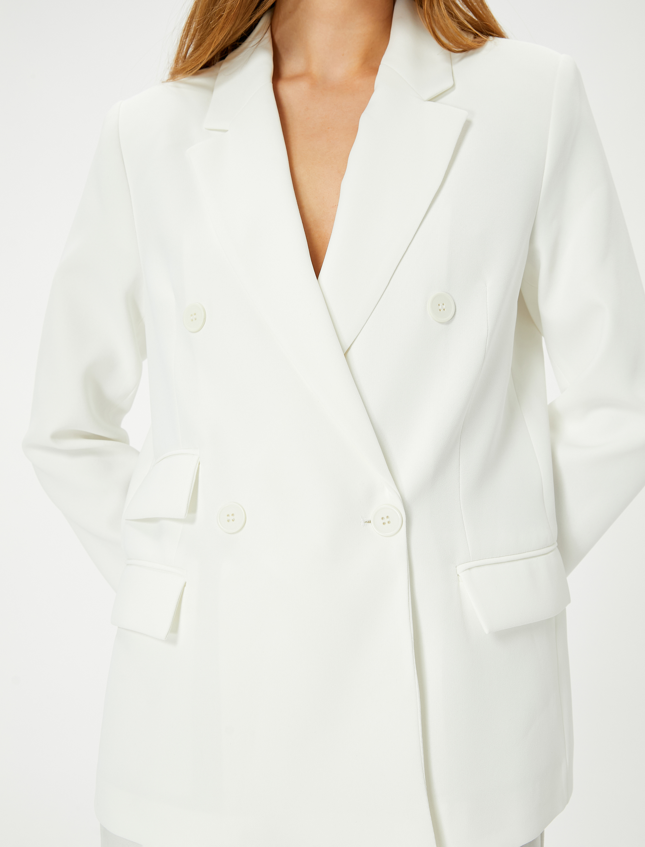   Kruvaze Blazer Ceket Düğmeli Kapaklı Cepli