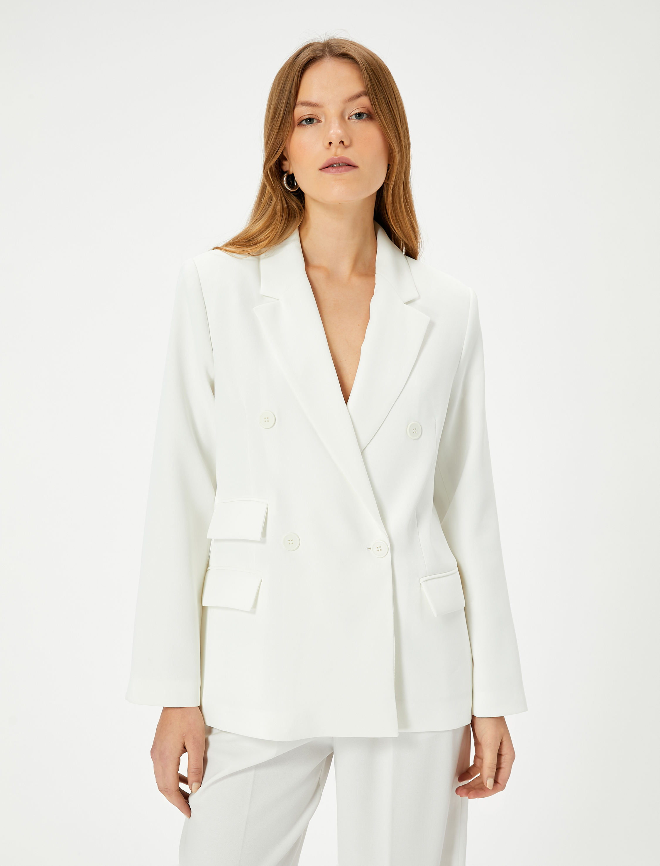   Kruvaze Blazer Ceket Düğmeli Kapaklı Cepli