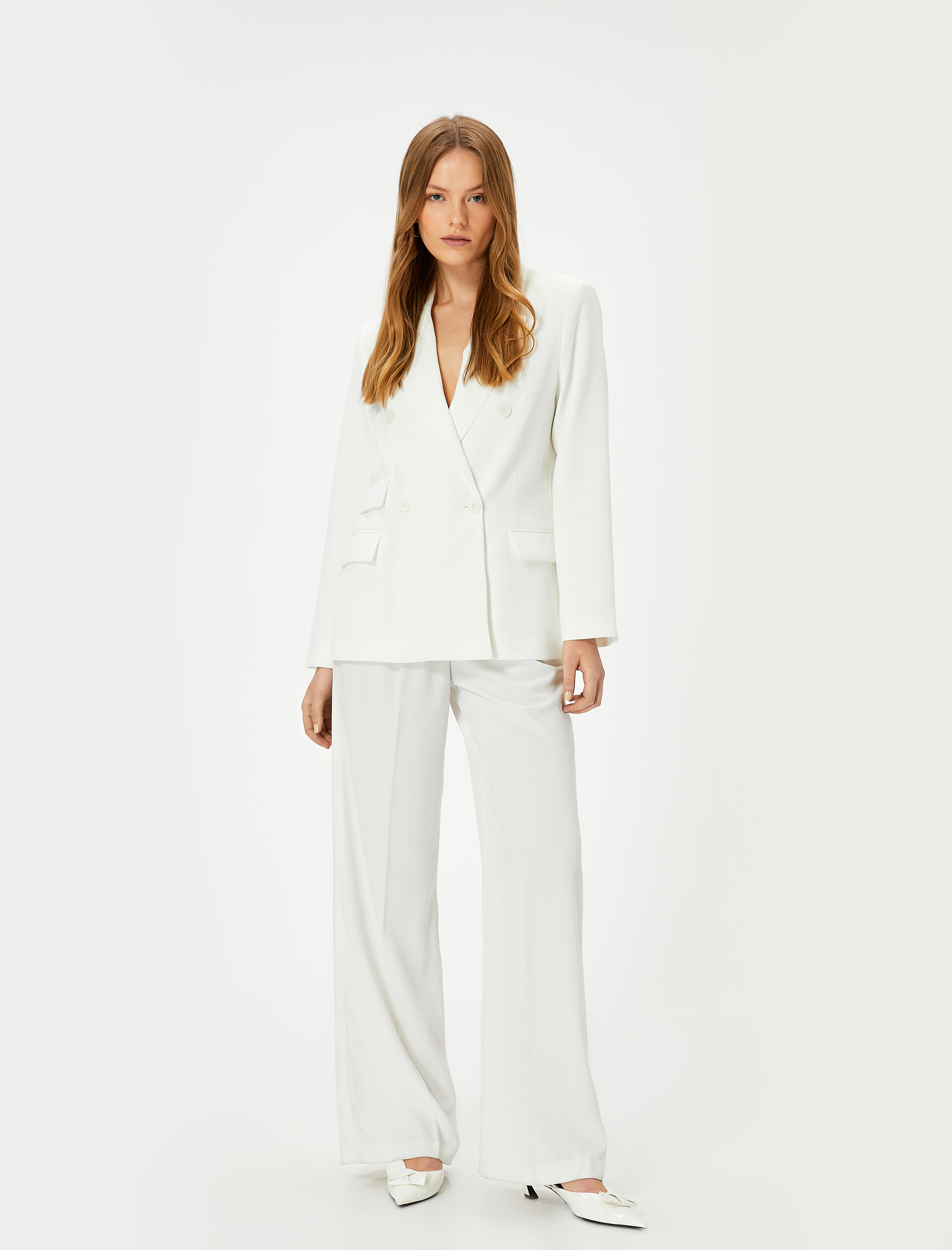   Kruvaze Blazer Ceket Düğmeli Kapaklı Cepli