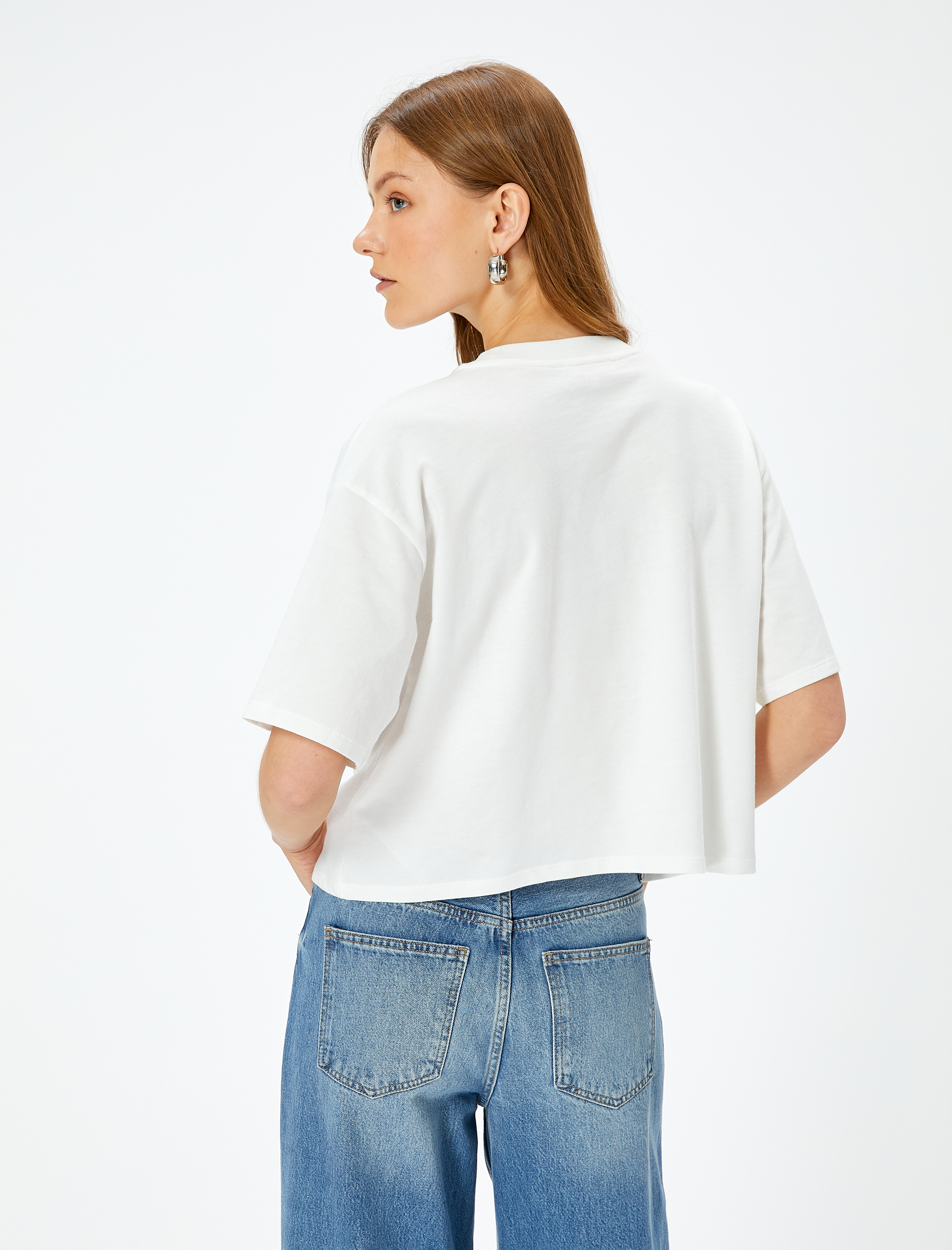   Kısa Kollu Tişört Yaka Detaylı Pamuklu