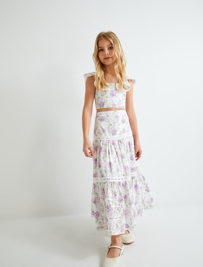 Kız Çocuk Uzun Etek Fistolu Çiçek Detaylı