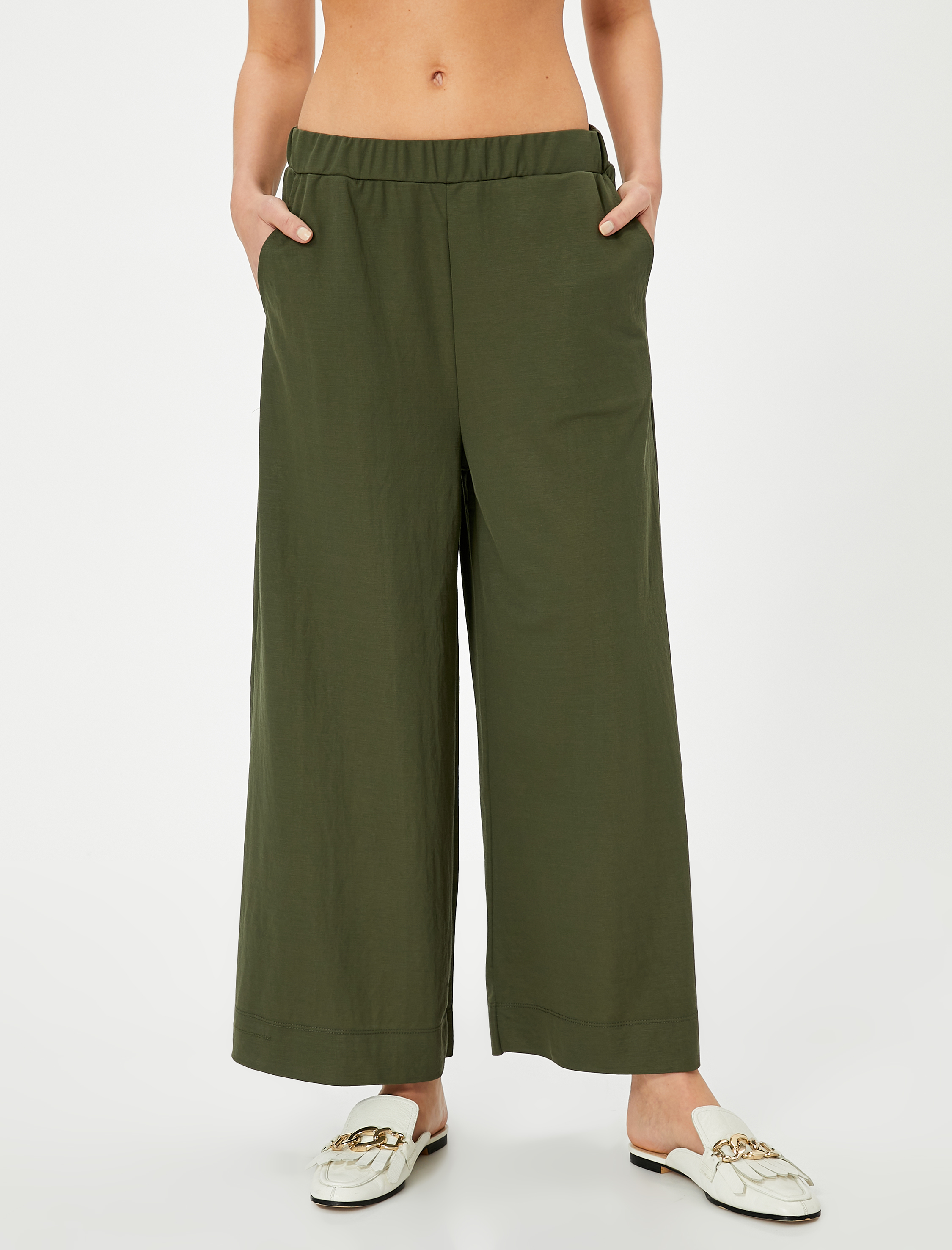   Bol Paça Pantolon Beli Lastikli Cep Detaylı