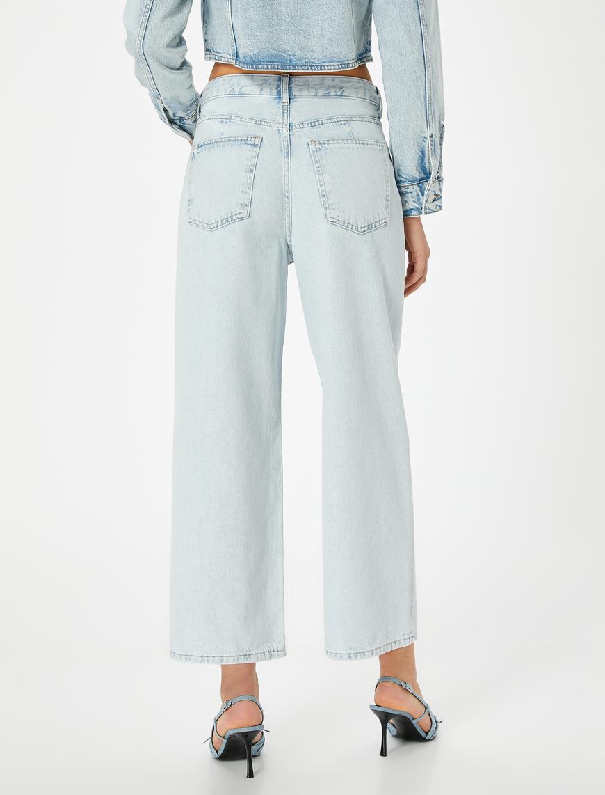   Kısa geniş Paça Kot Pantolon Standart Bel Cepli - Bianca Crop Wide Leg Jeans