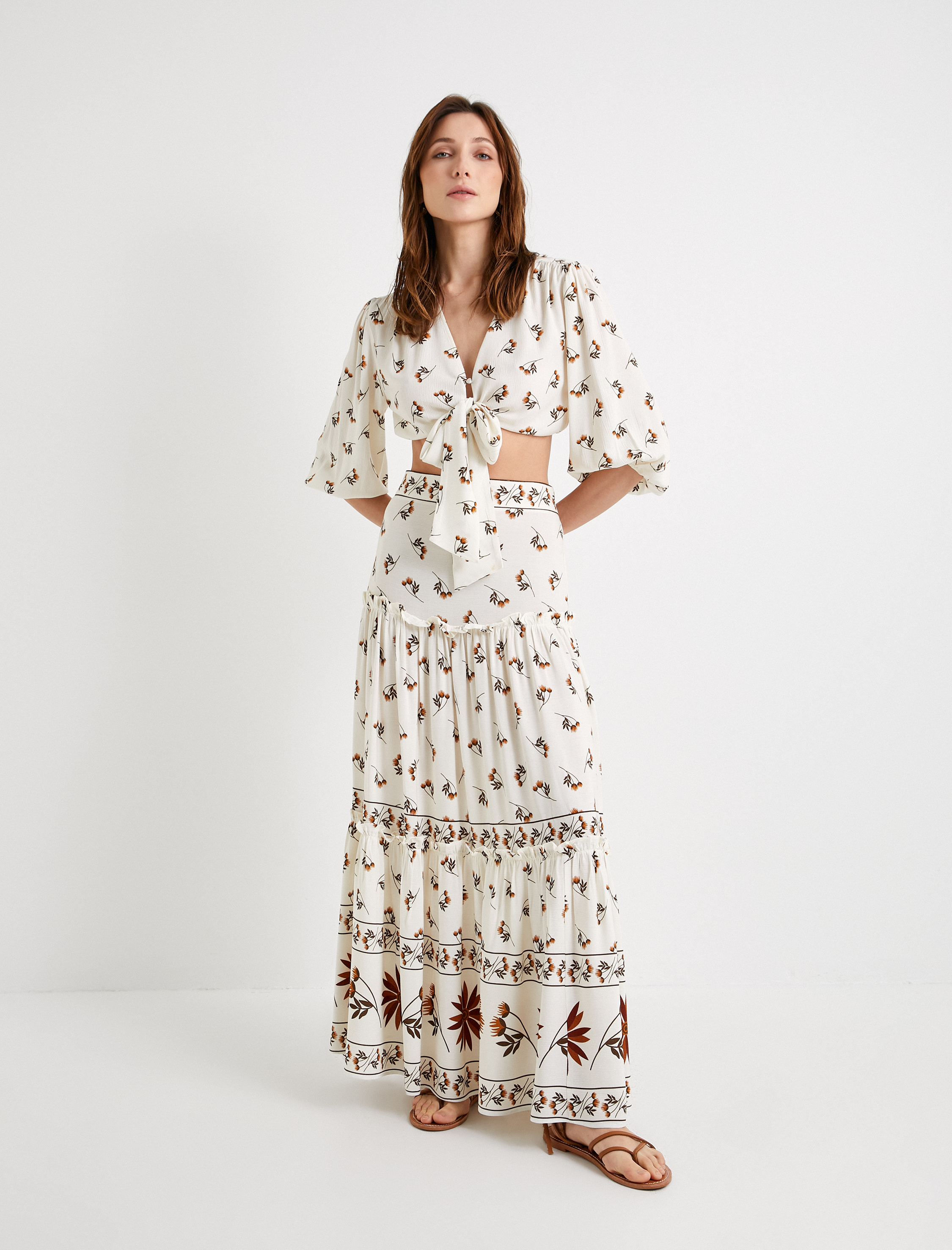   Uzun Çiçekli Etek Yüksek Bel