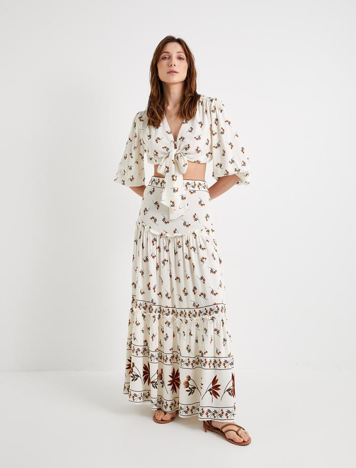  Uzun Çiçekli Etek Yüksek Bel