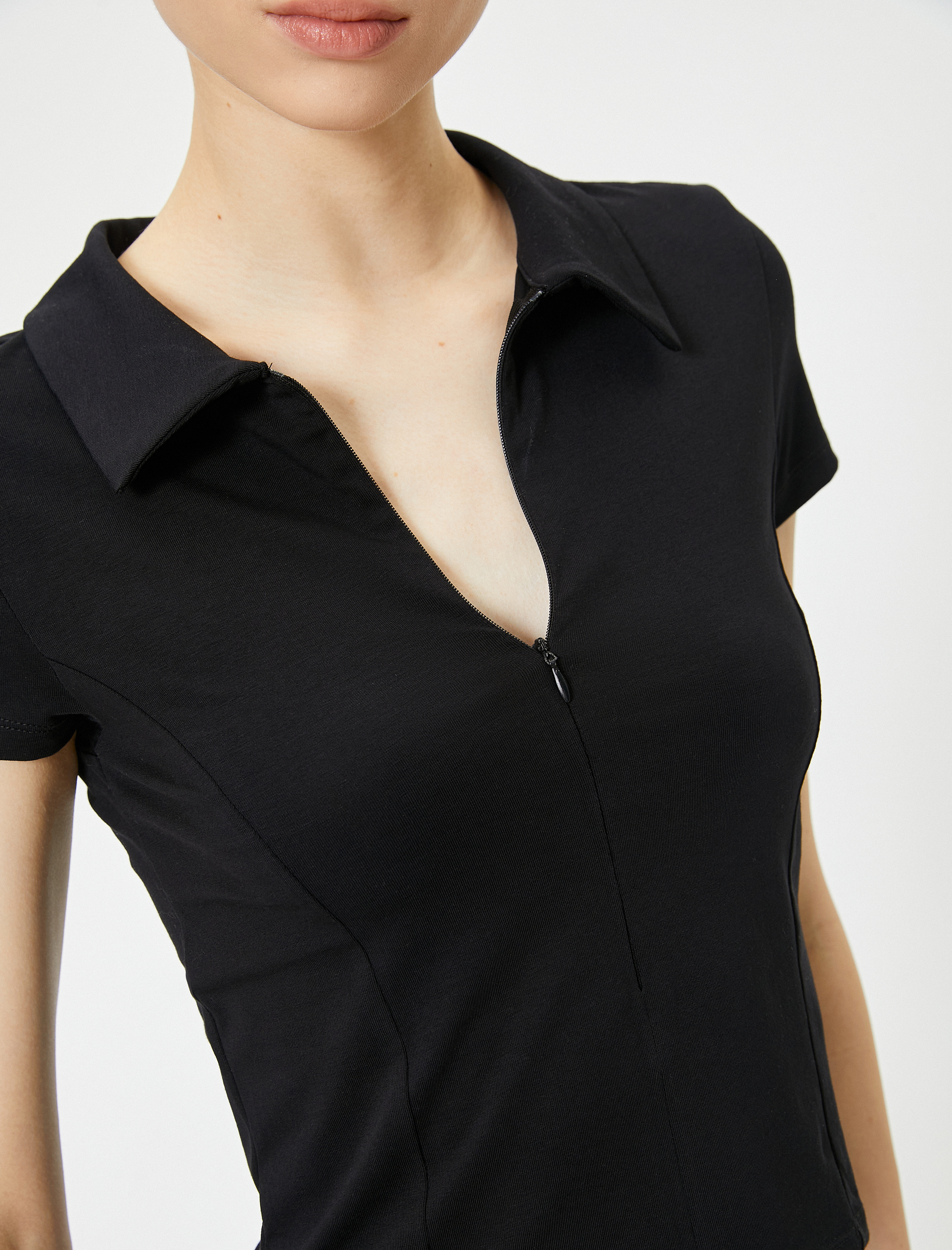   Fermuarlı Polo Tişört Kısa Kollu Slim Fit