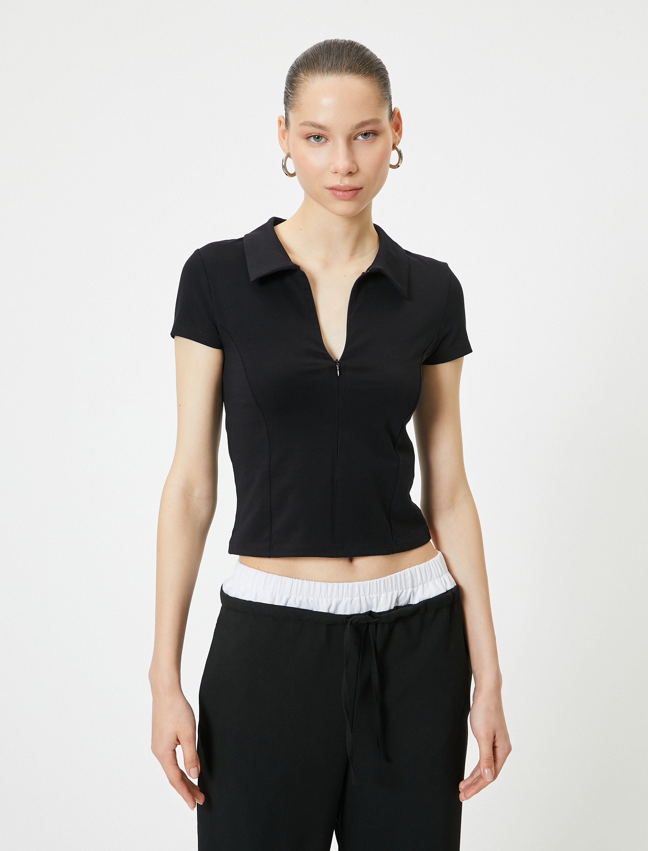   Fermuarlı Polo Tişört Kısa Kollu Slim Fit