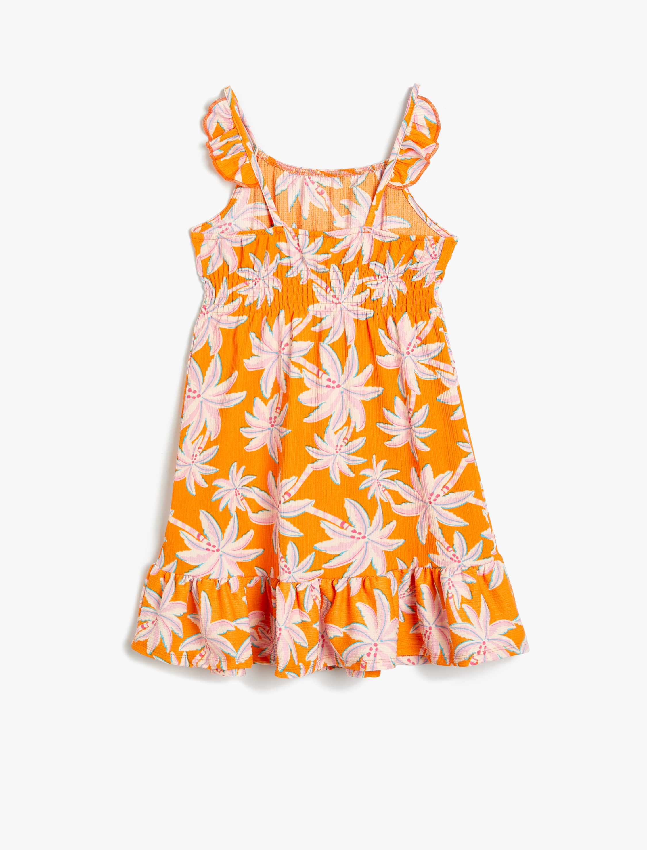  Kız Çocuk Askılı Elbise Fırfırlı Çiçek Desenli