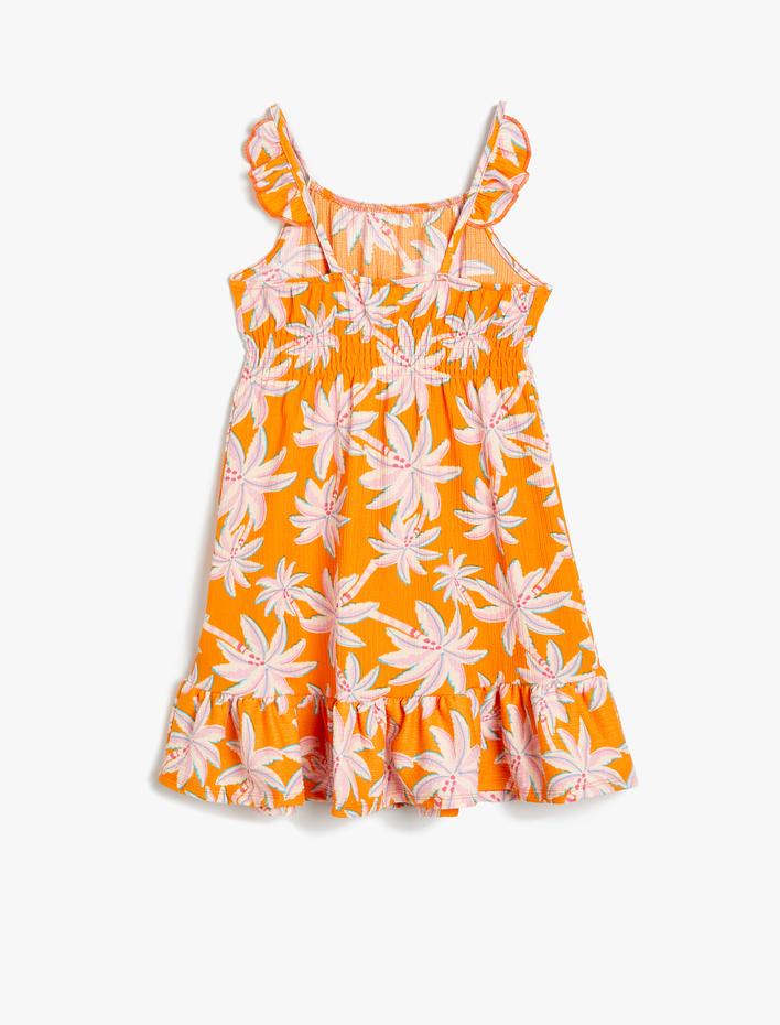 Kız Çocuk Askılı Elbise Fırfırlı Çiçek Desenli