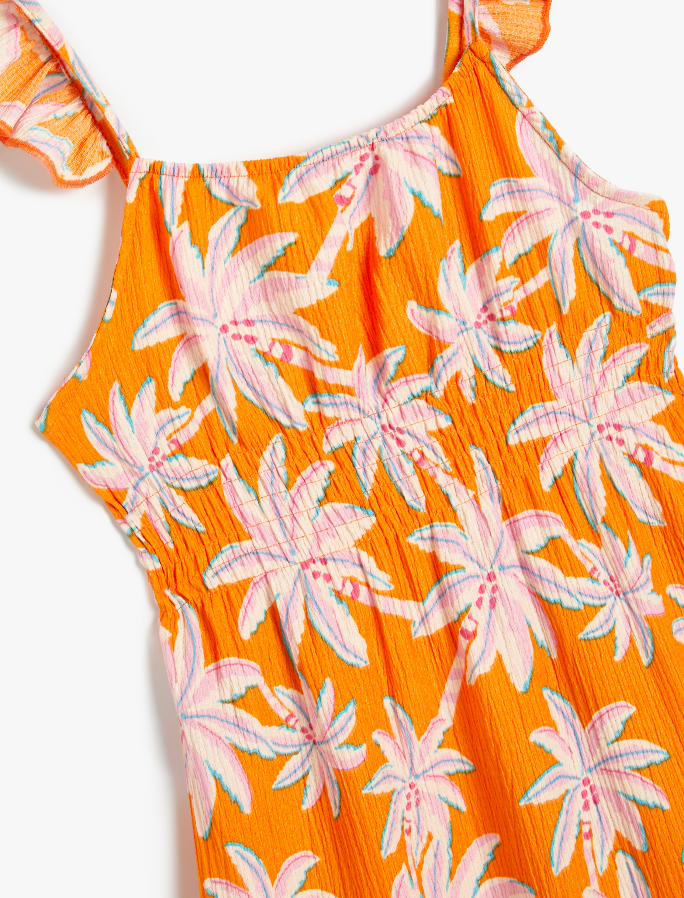  Kız Çocuk Askılı Elbise Fırfırlı Çiçek Desenli