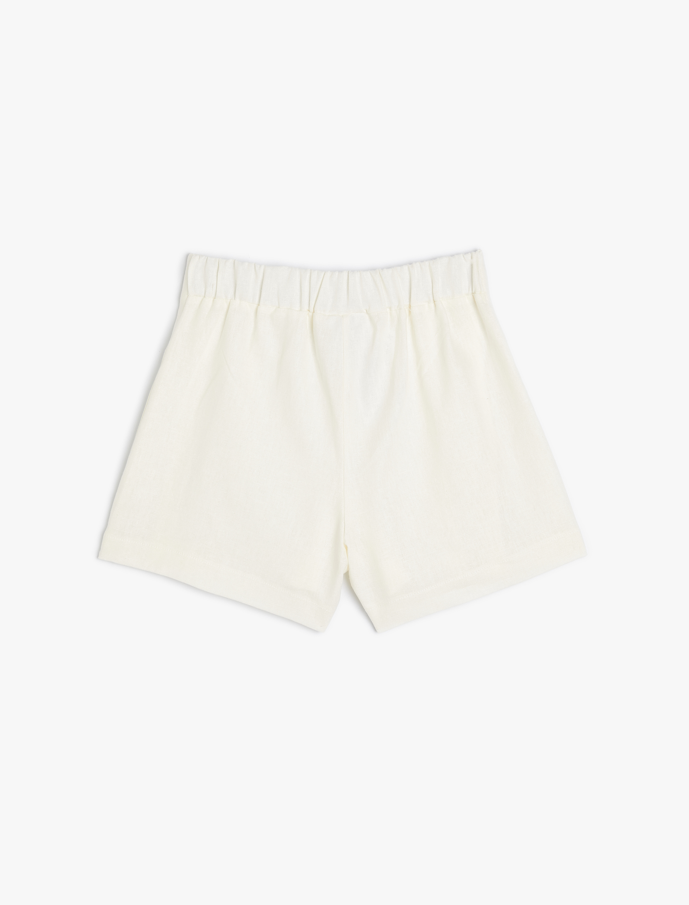  Kız Çocuk Keten Şort Pileli Diz Üstü Beli Lastikli