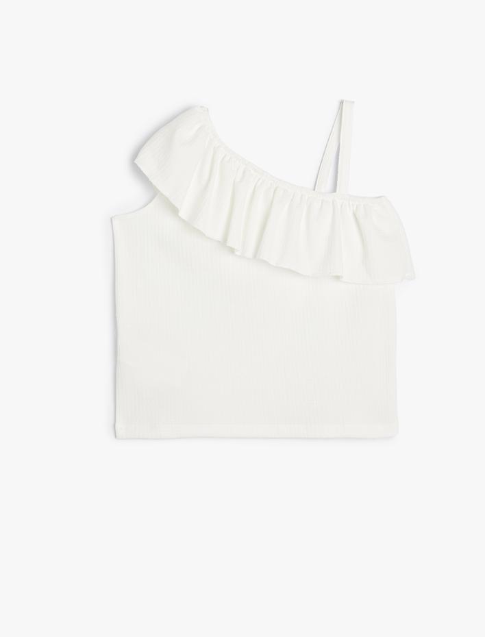 Kız Çocuk Bluz Tek Omuz Fırfırlı Askı Detaylı