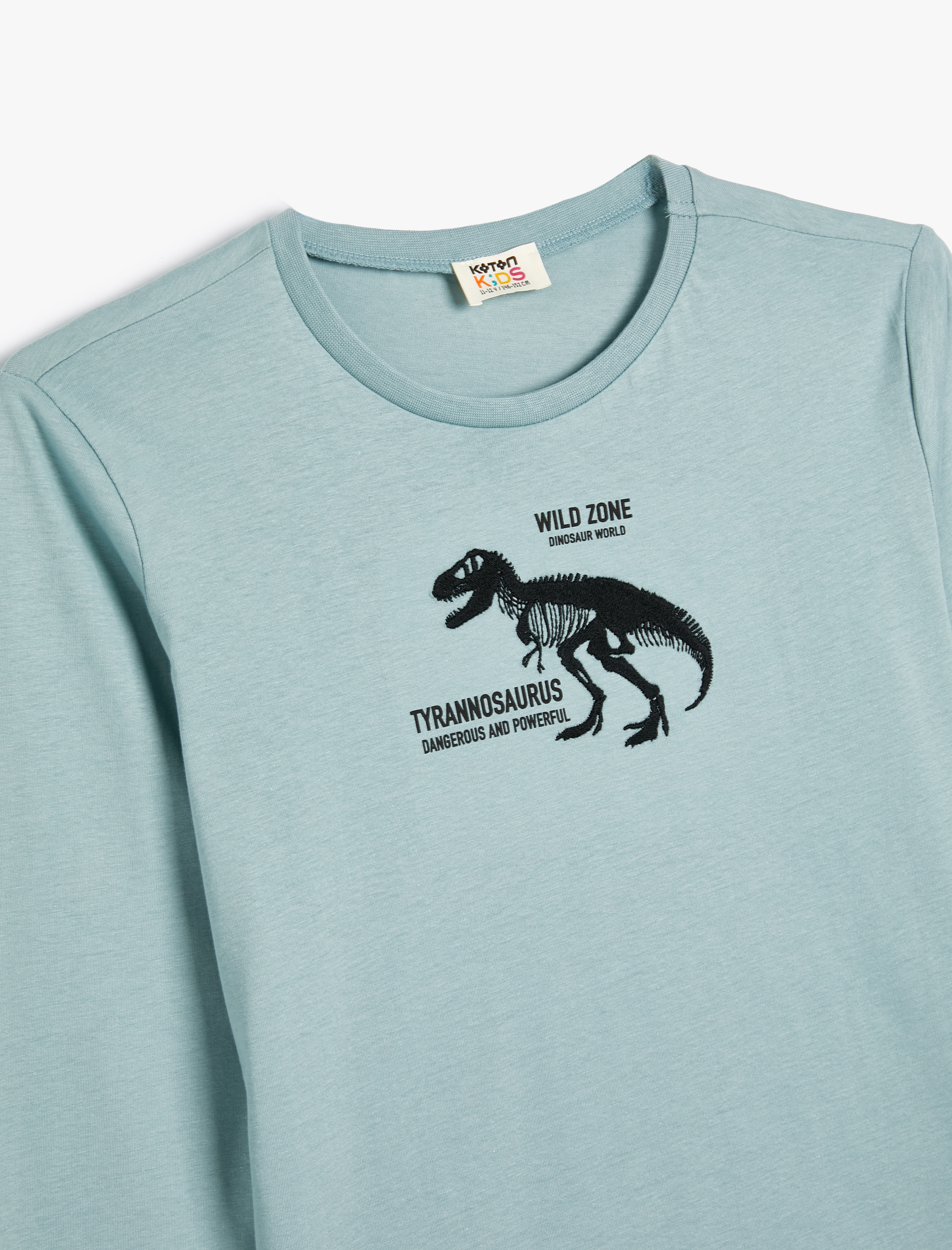  Erkek Çocuk Dinozorlu Tişört Uzun Kollu Bisiklet Yaka Pamuklu