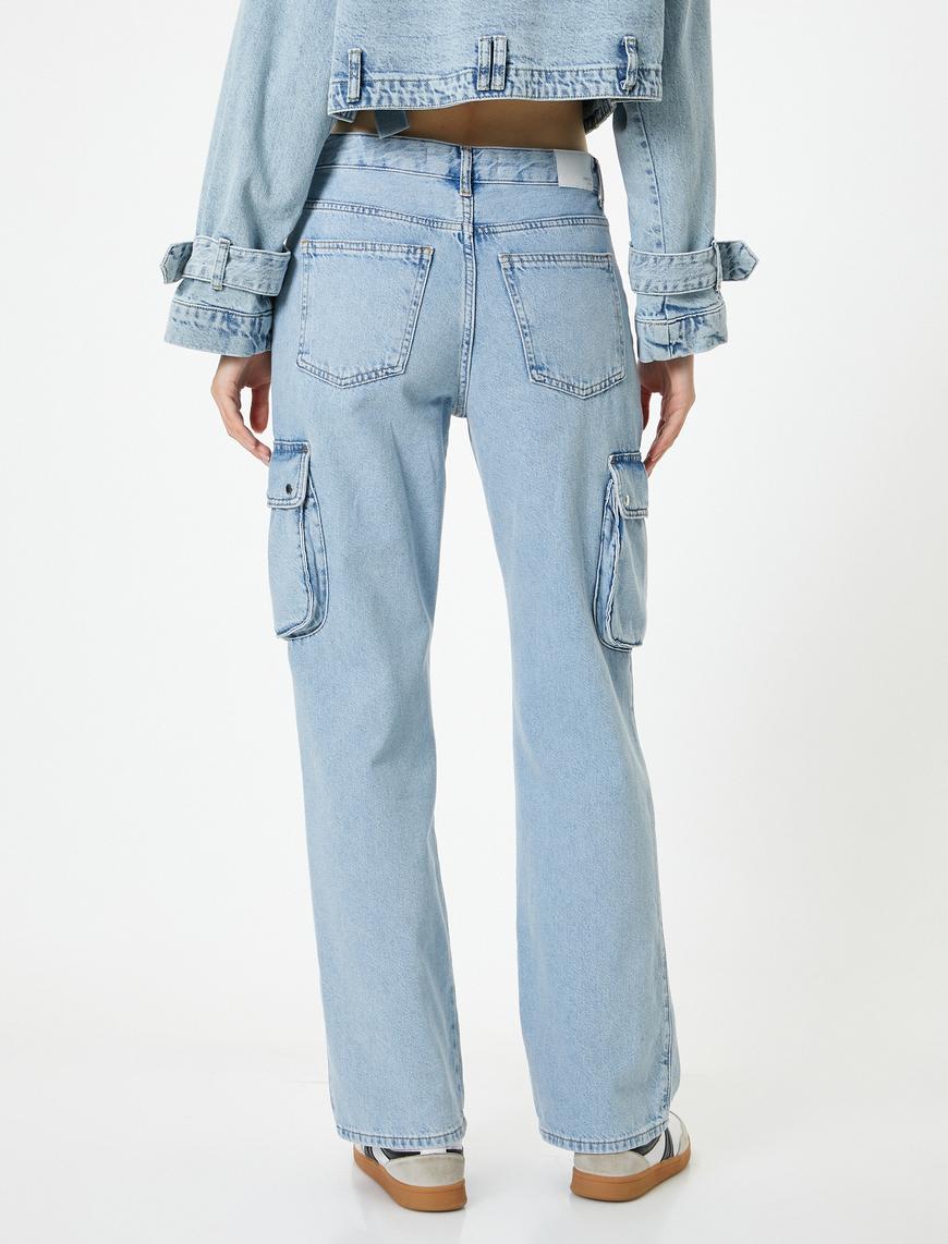  Kargo Kot Pantolon Yüksek Bel Düz Paça Cepli - Nora Longer Straight Jeans