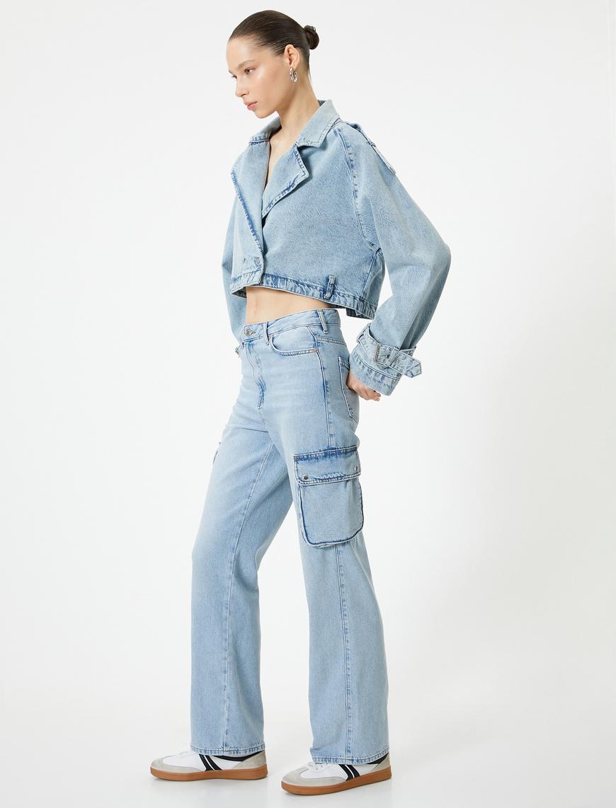   Kargo Kot Pantolon Yüksek Bel Düz Paça Cepli - Nora Longer Straight Jeans