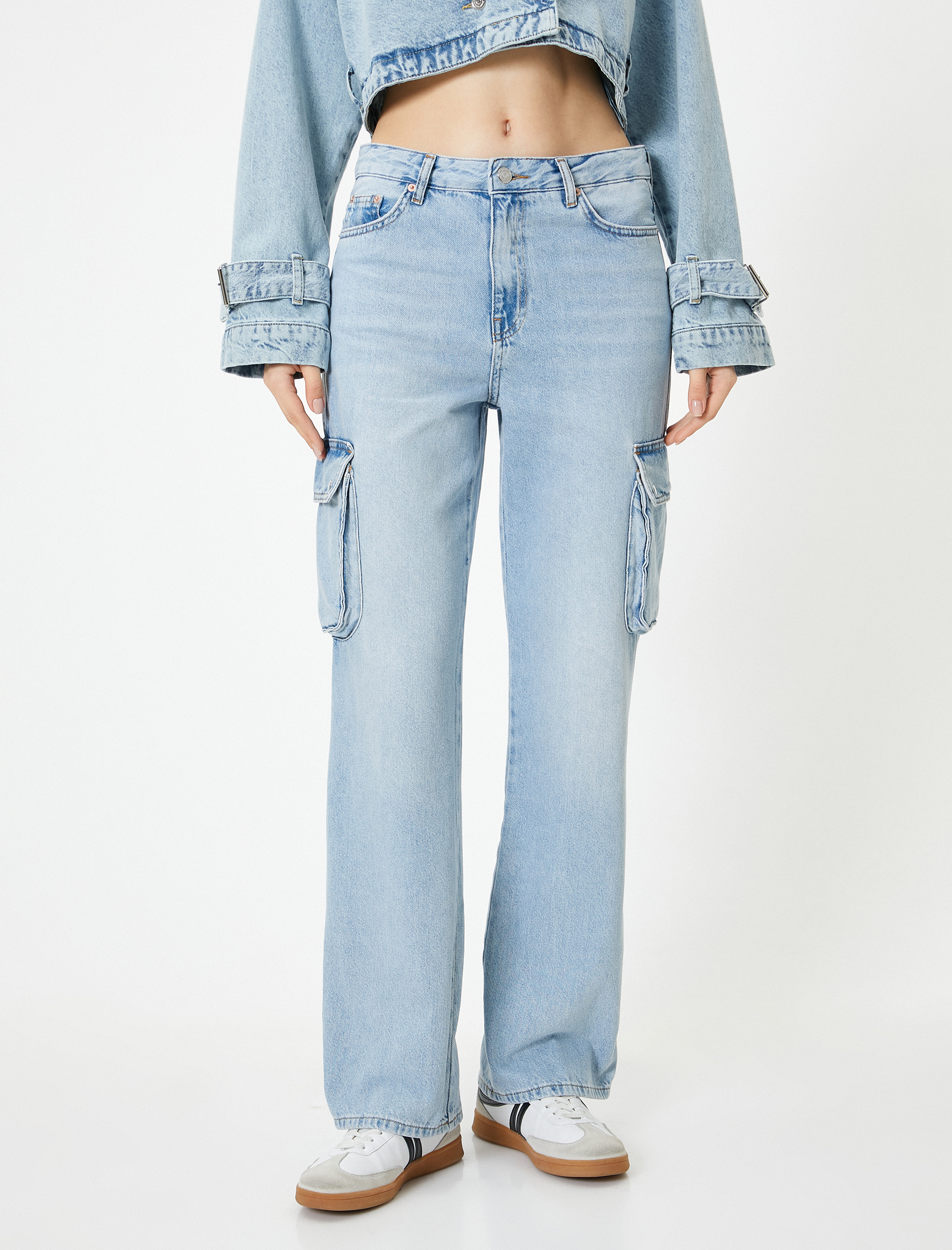 Kargo Kot Pantolon Yüksek Bel Düz Paça Cepli - Nora Longer Straight Jeans