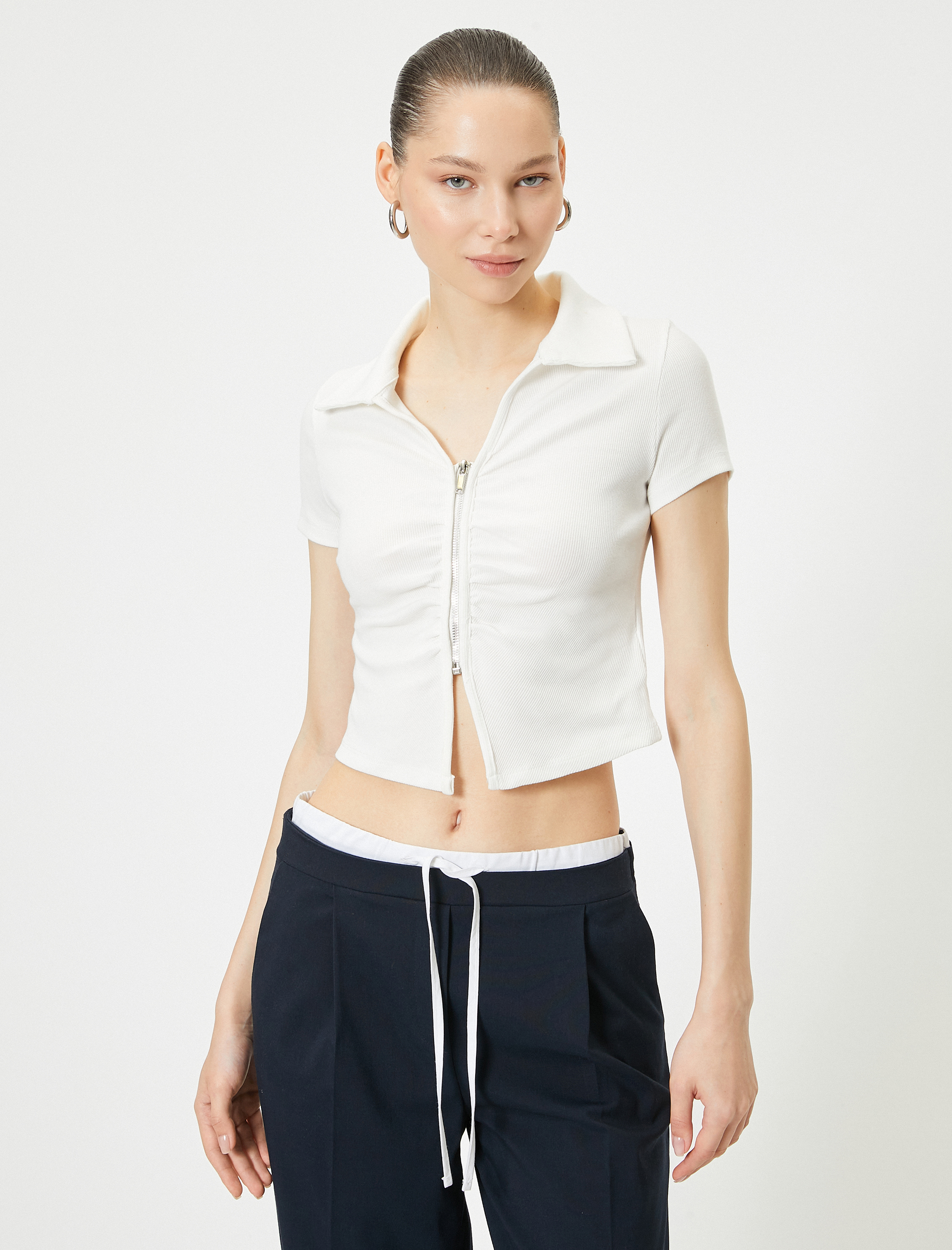   Fermuarlı Polo Tişört Kısa Kollu Slim Fit Pamuklu Ribanalı