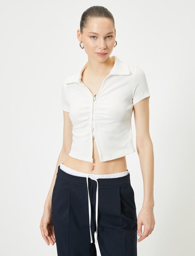 Fermuarlı Polo Tişört Kısa Kollu Slim Fit Pamuklu Ribanalı_2