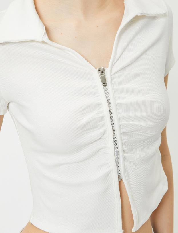 Fermuarlı Polo Tişört Kısa Kollu Slim Fit Pamuklu Ribanalı_4