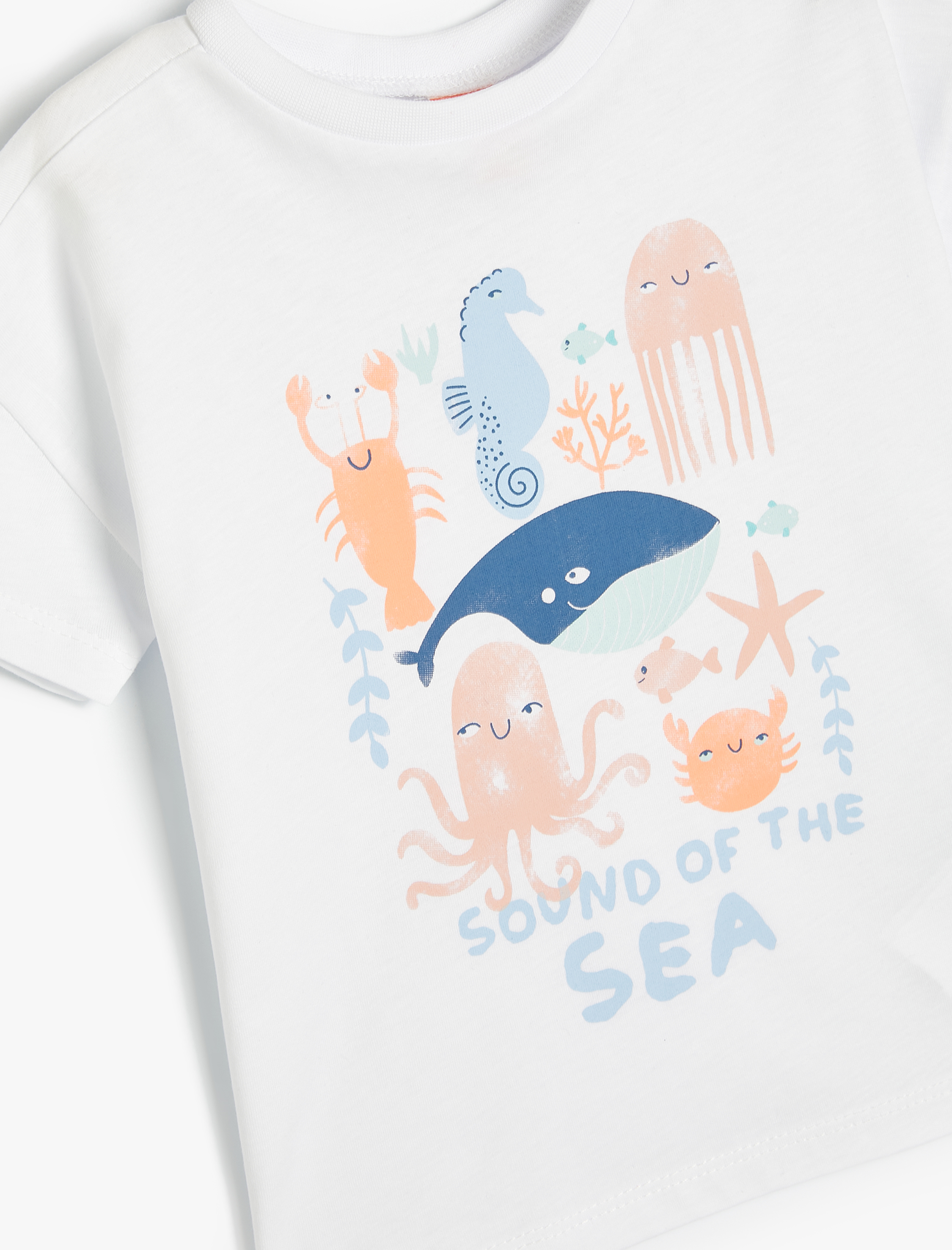  Kız Bebek Tişört Deniz Temalı Baskı Detaylı Kısa Kollu Bisiklet Yaka