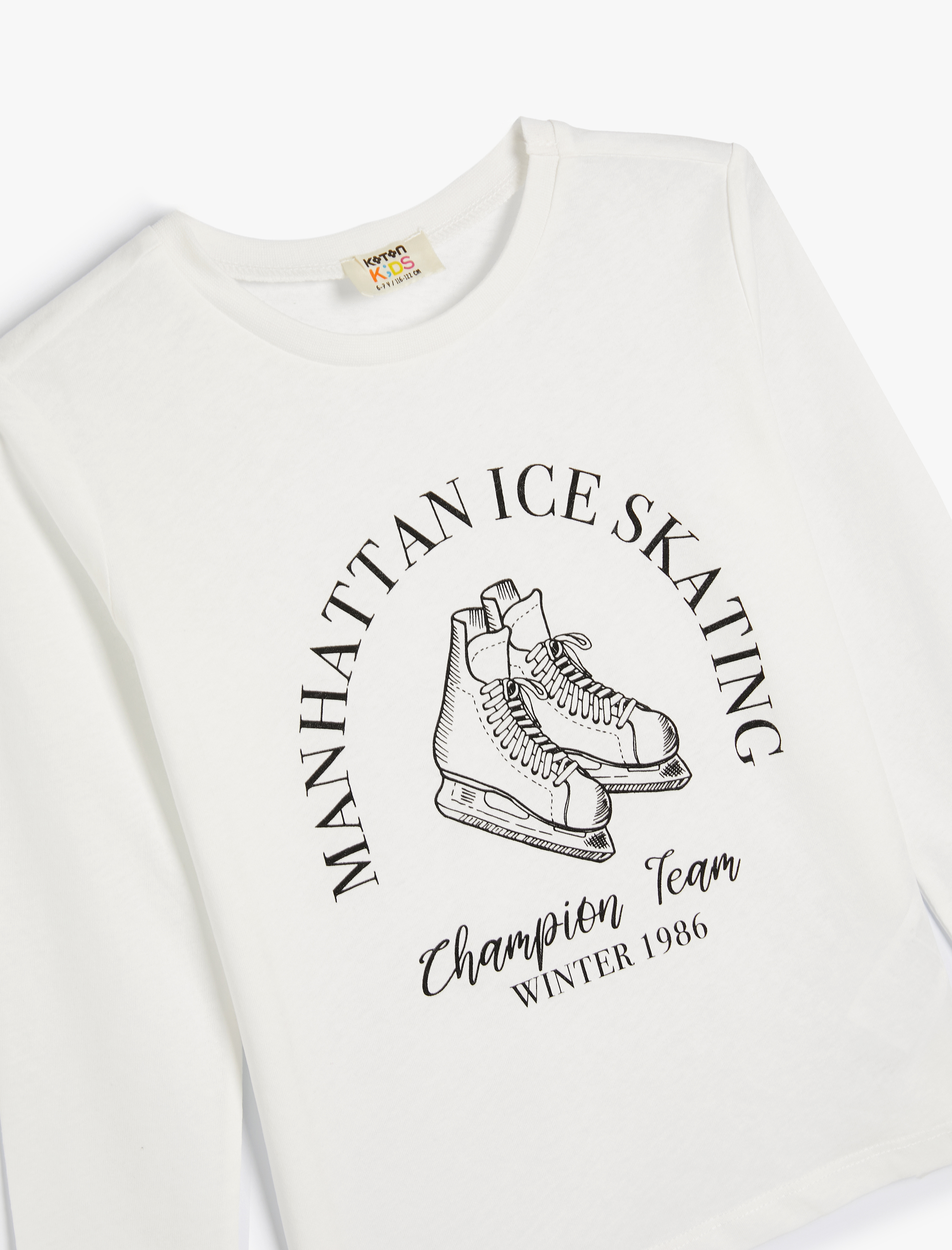  Kız Çocuk Tişört Uzun Kollu Paten Baskılı Bisiklet Yaka Pamuklu