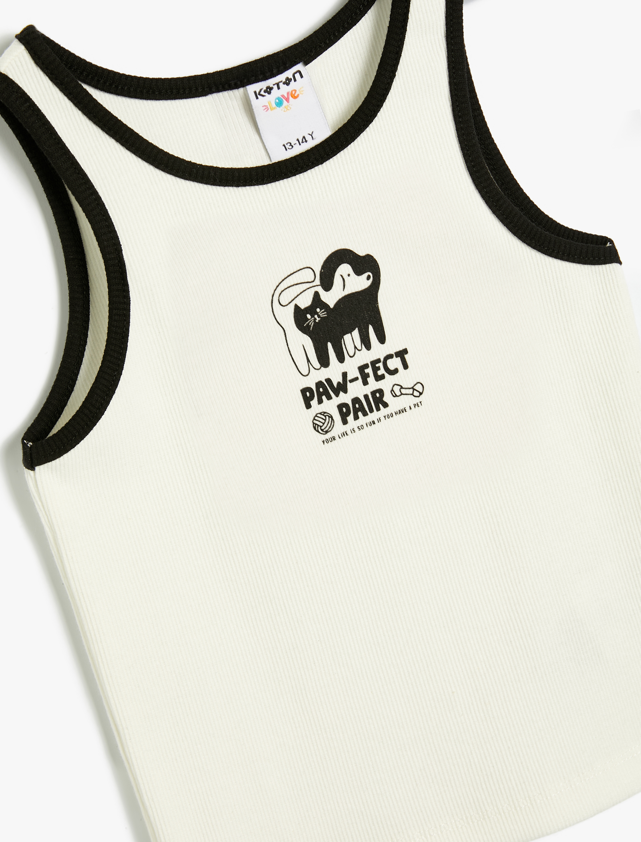  Kız Çocuk Atlet Kedi Baskılı Bisiklet Yaka Pamuklu