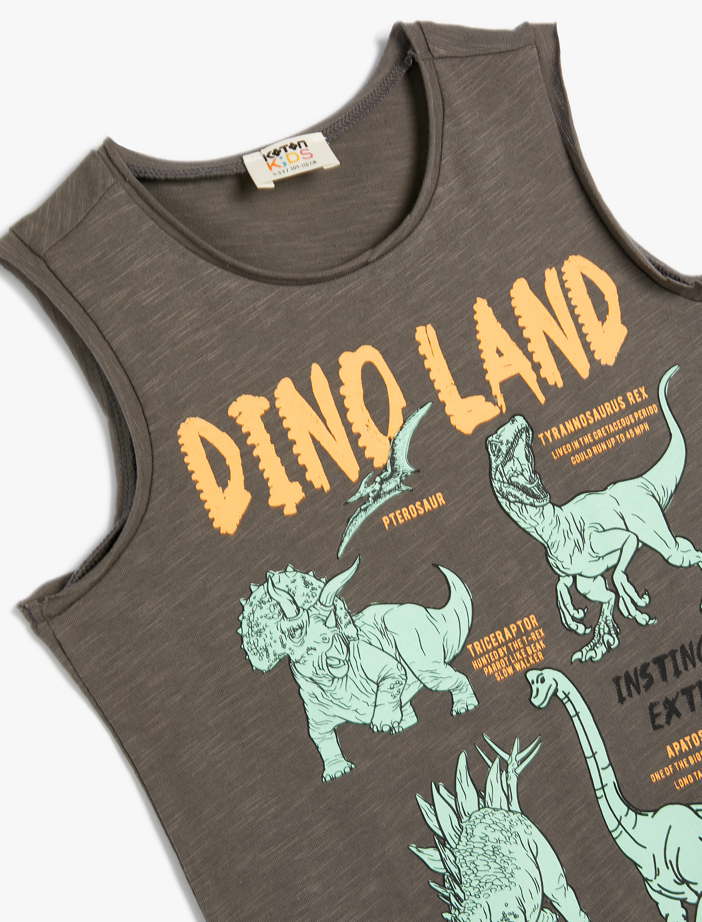  Erkek Çocuk Atlet Dinozor Baskılı Kolsuz Bisiklet Yaka Pamuklu