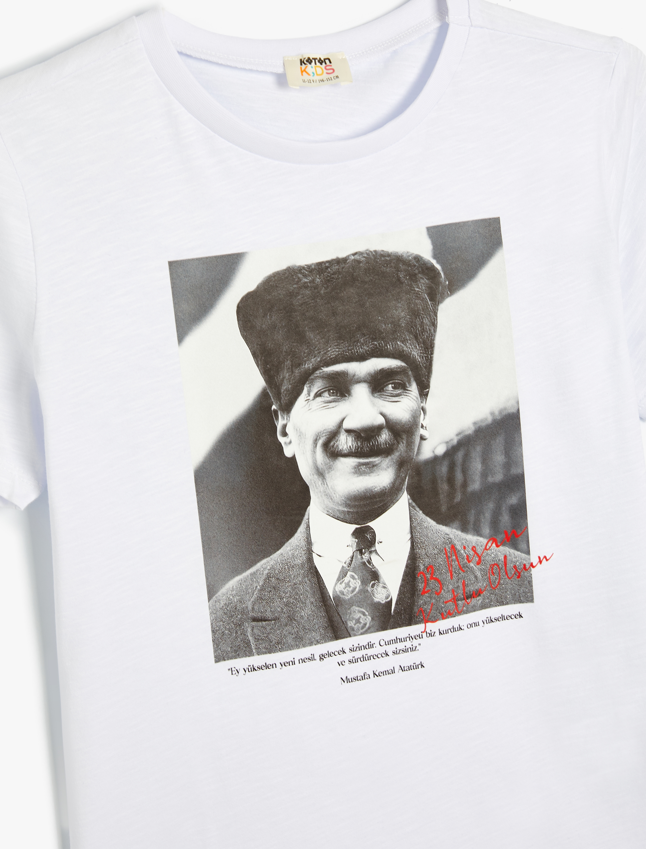  Erkek Çocuk Atatürk Baskılı Tişört Kısa Kollu Bisiklet Yaka Pamuklu