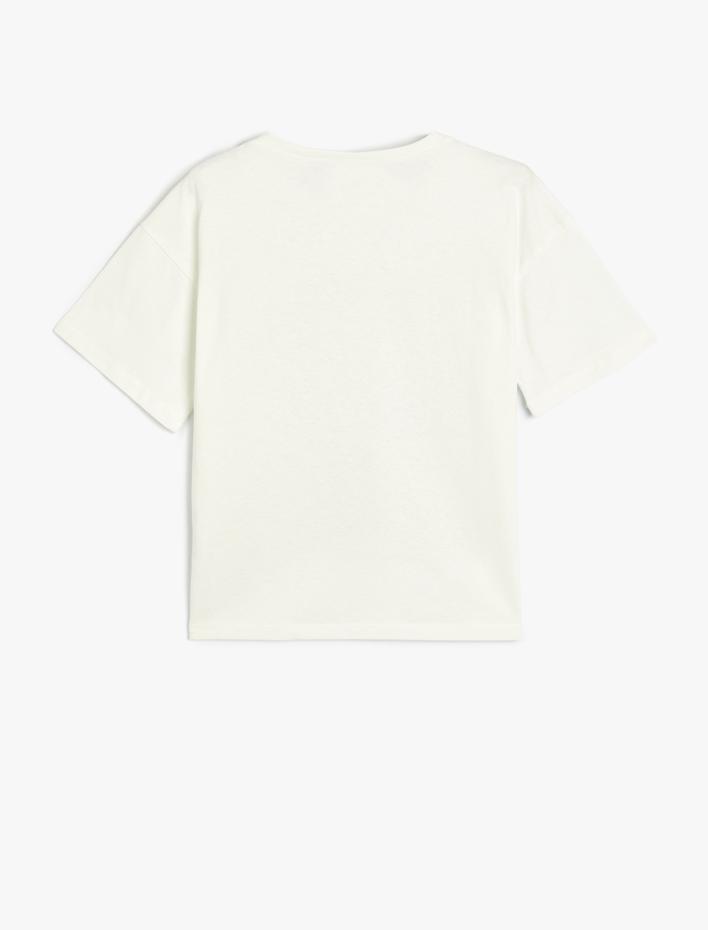 Kız Çocuk Tişört Kısa Kollu Kedi Baskılı Bisiklet Yaka Pamuklu