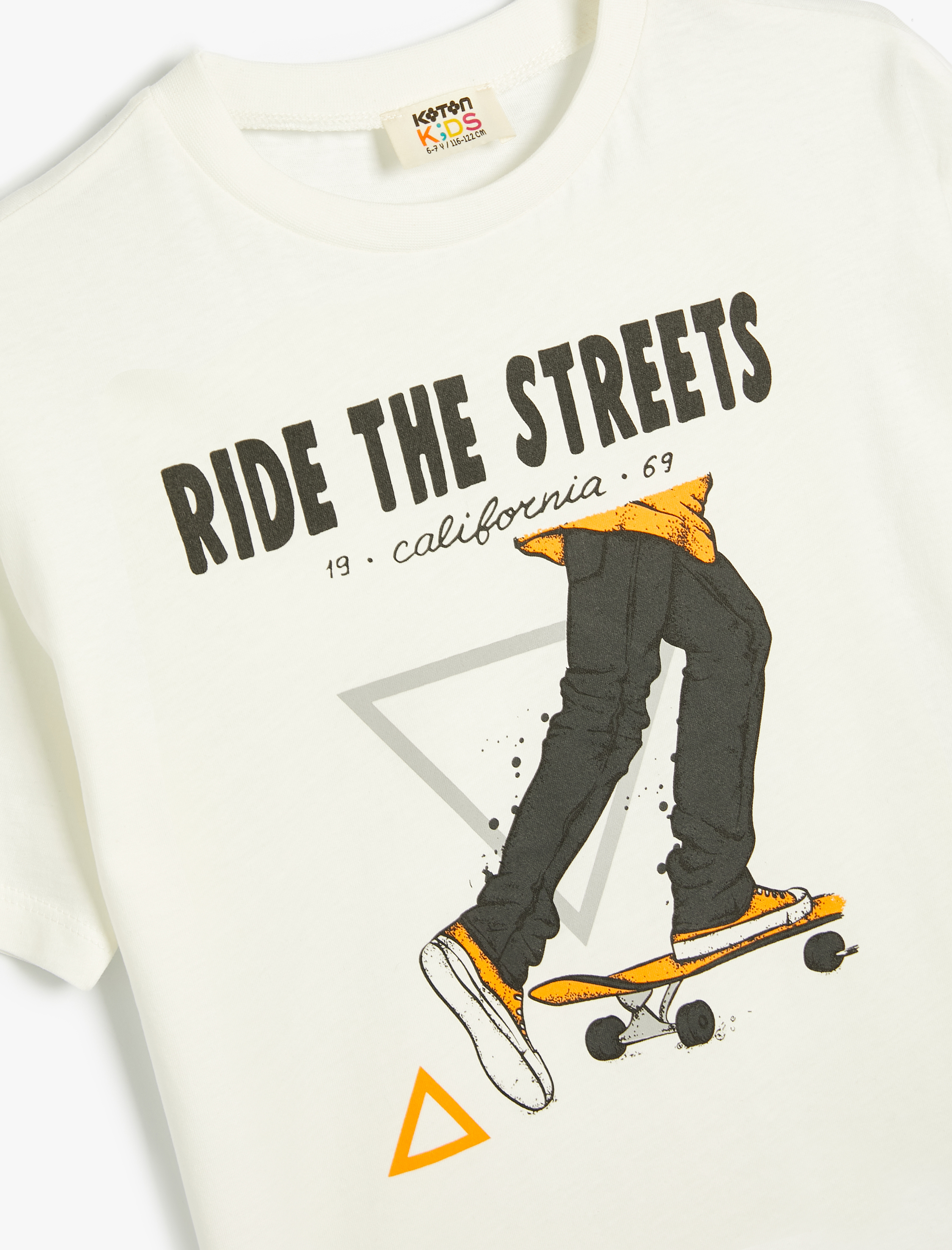  Erkek Çocuk Tişört Kısa Kollu Kaykay Baskılı Bisiklet Yaka Pamuklu