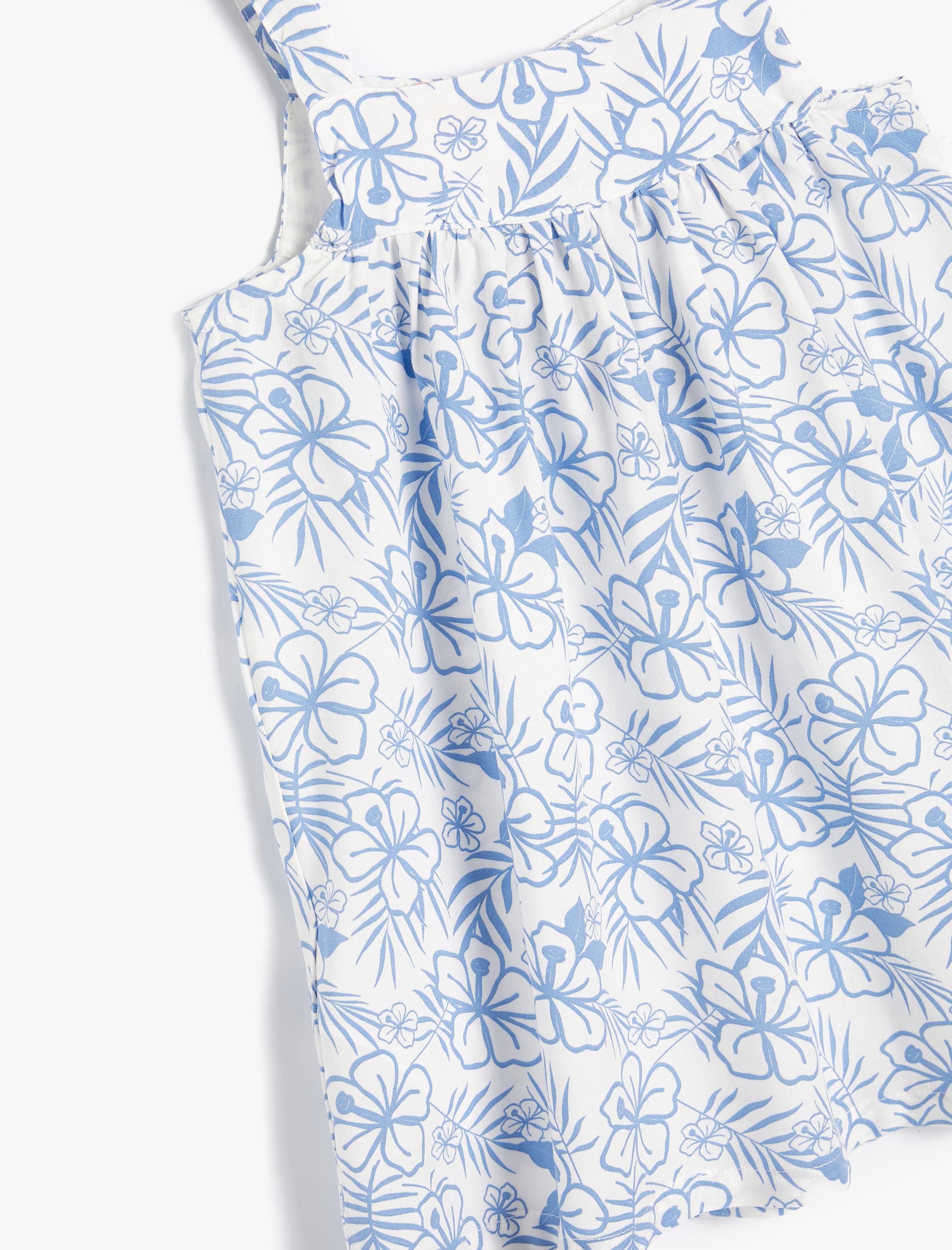  Kız Bebek Askılı Elbise Çiçek Desenli Kare Yaka Viskon Kumaş