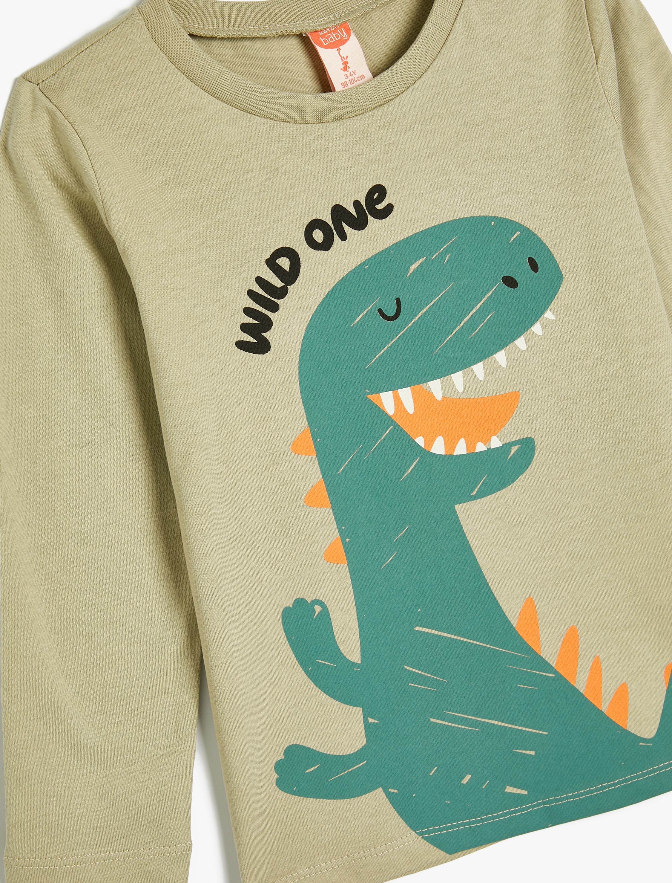  Erkek Bebek Dinozorlu Tişört Uzun Kollu Bisiklet Yaka Pamuklu