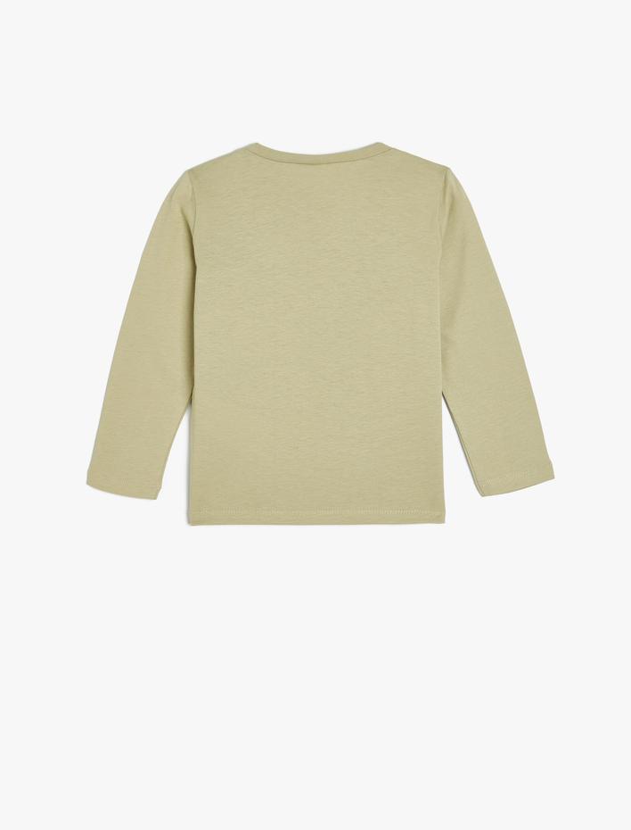 Erkek Bebek Dinozorlu Tişört Uzun Kollu Bisiklet Yaka Pamuklu