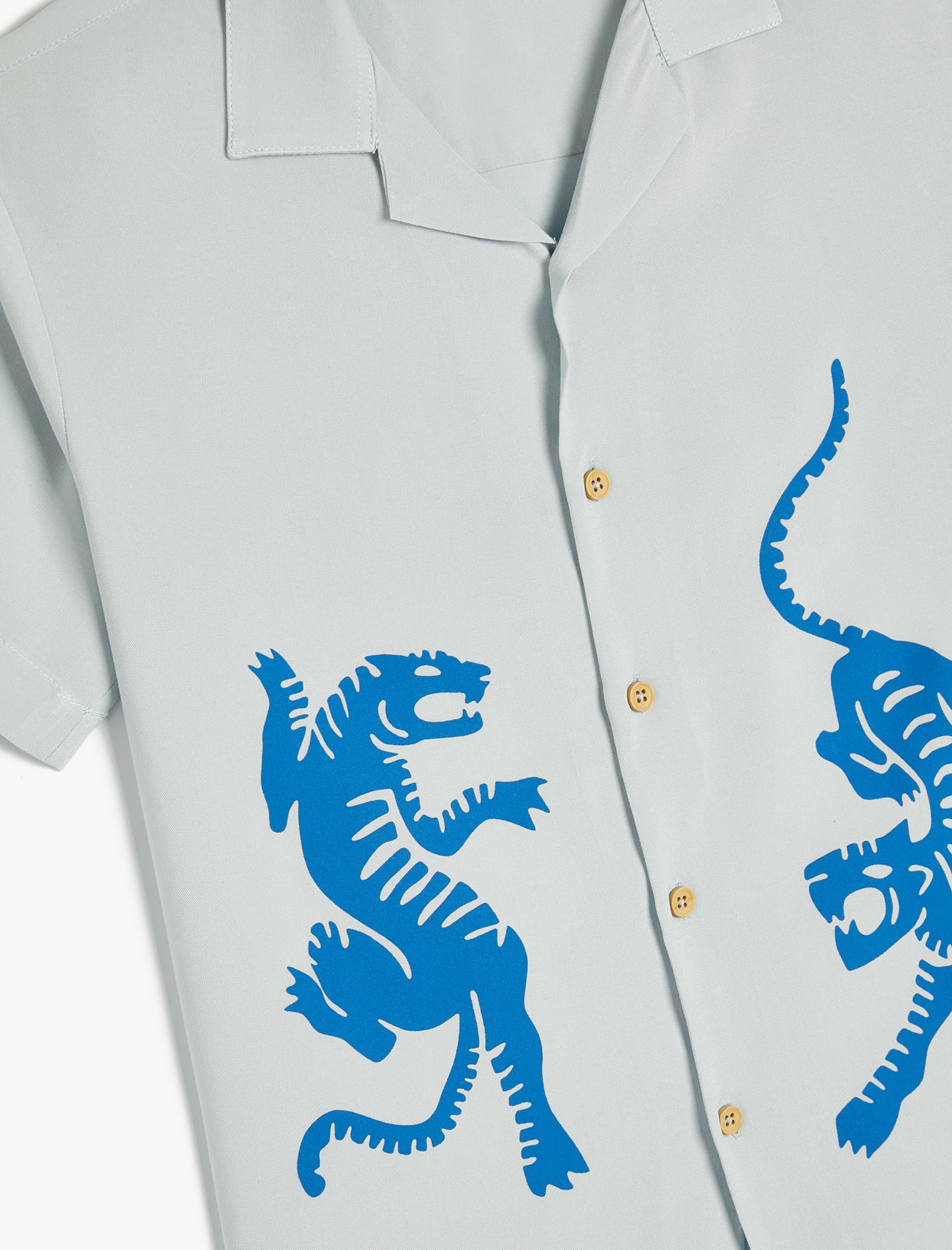  Erkek Çocuk Viskon Gömlek Kısa Kollu Kaplan Baskılı Cep Detaylı