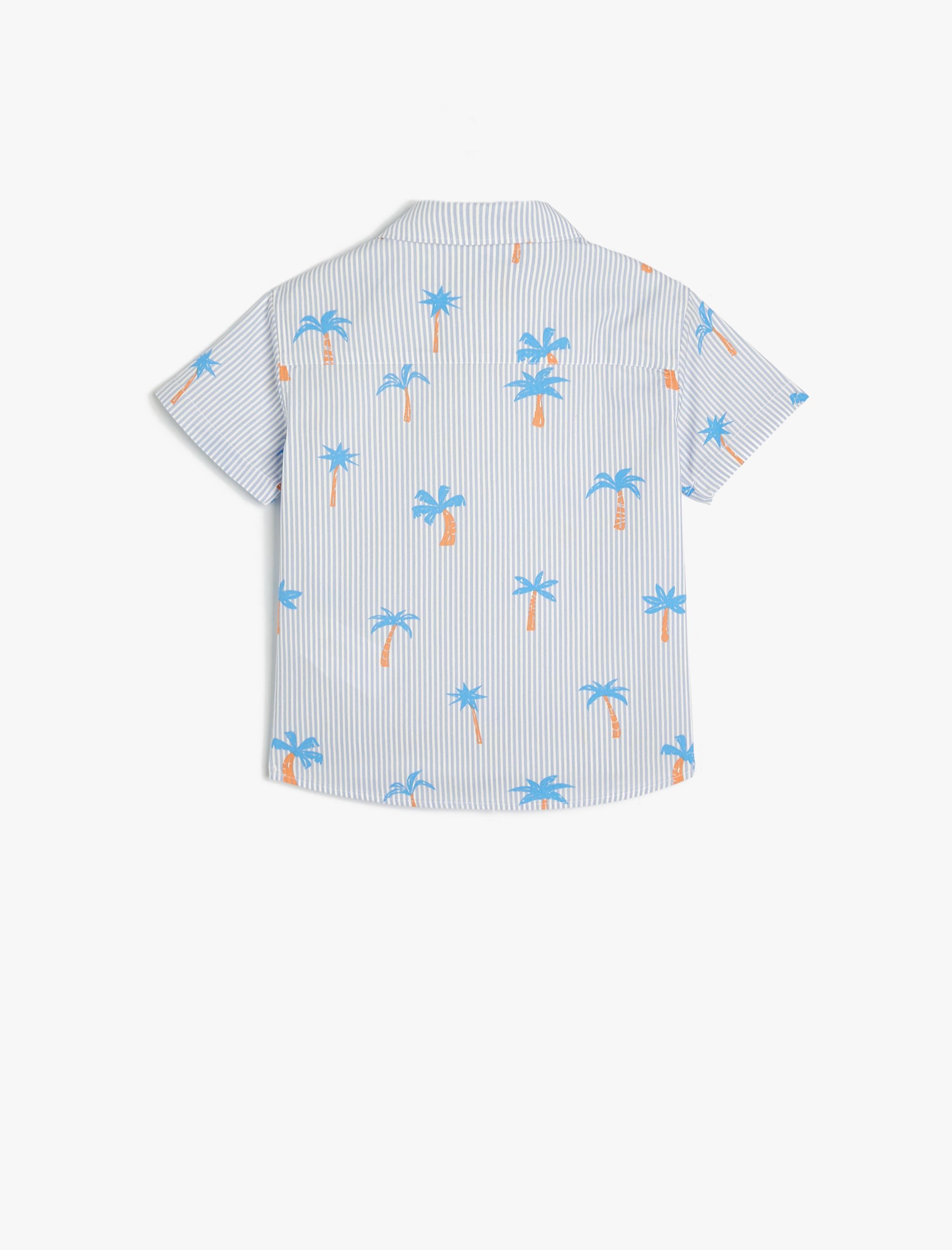  Erkek Bebek Gömlek Palmiye Baskılı Kısa Kollu Cep Detaylı Pamuklu