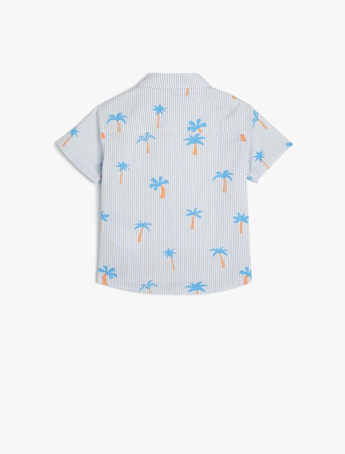 Erkek Bebek Gömlek Palmiye Baskılı Kısa Kollu Cep Detaylı Pamuklu