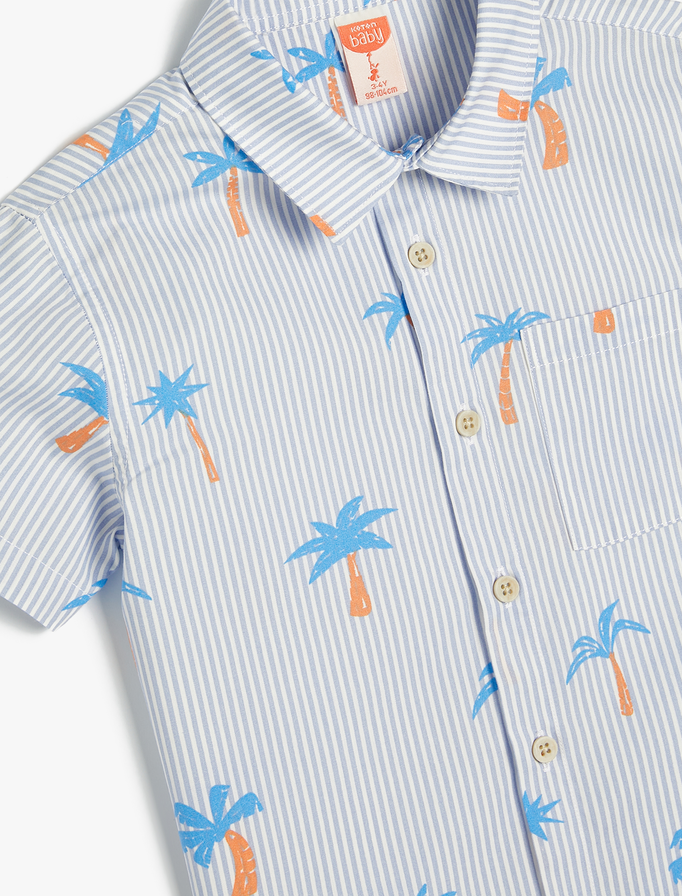  Erkek Bebek Gömlek Palmiye Baskılı Kısa Kollu Cep Detaylı Pamuklu