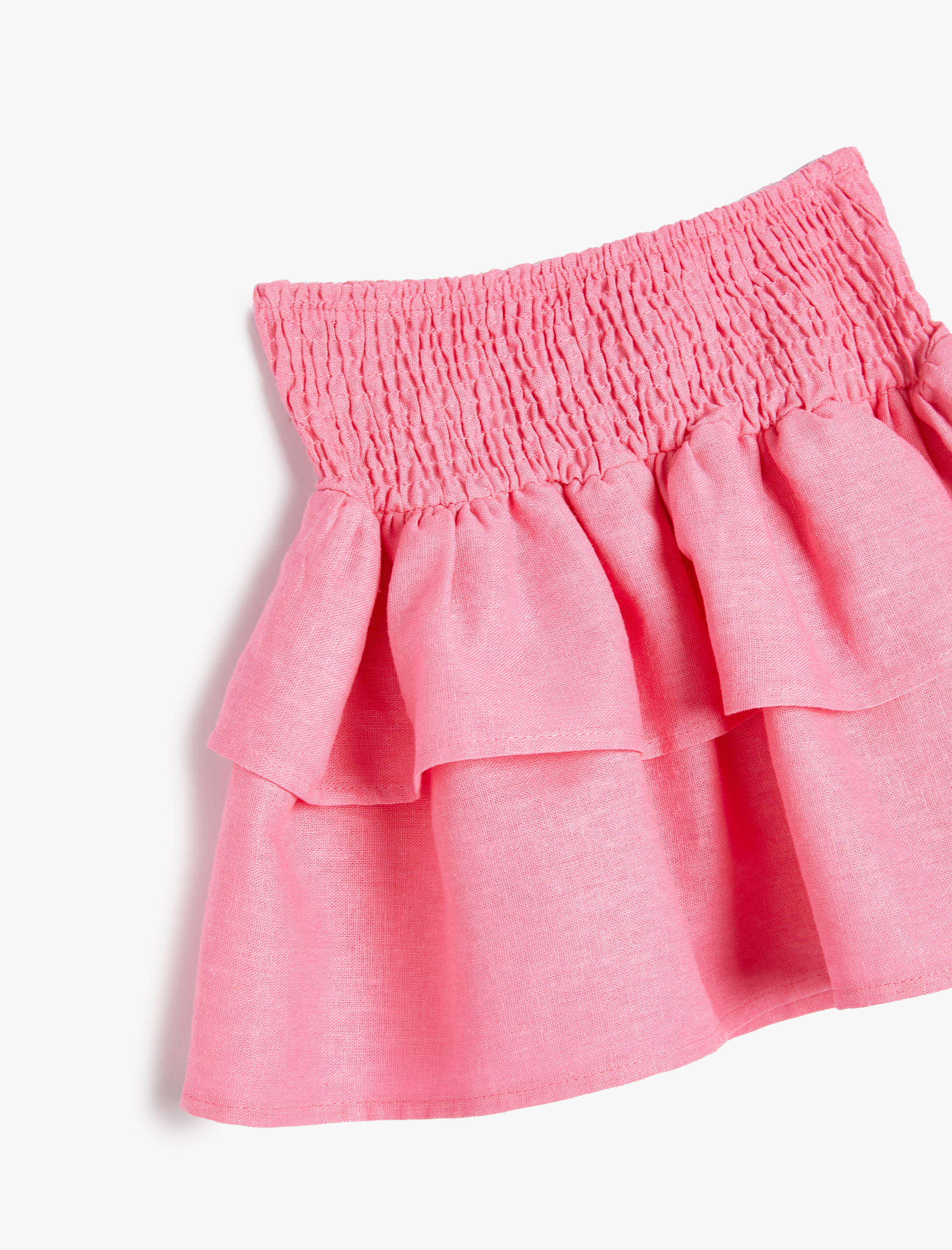  Kız Çocuk Keten Etek Katlı Beli Lastikli Gipe Detaylı