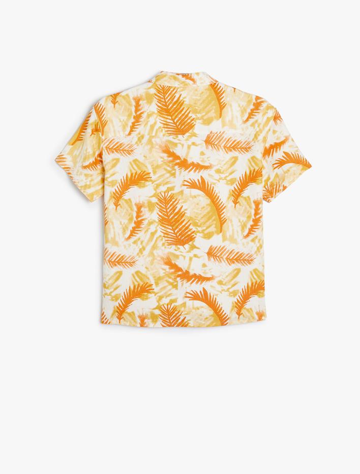 Erkek Çocuk Keten Gömlek Kısa Kollu Yaprak Desenli Tek Cepli