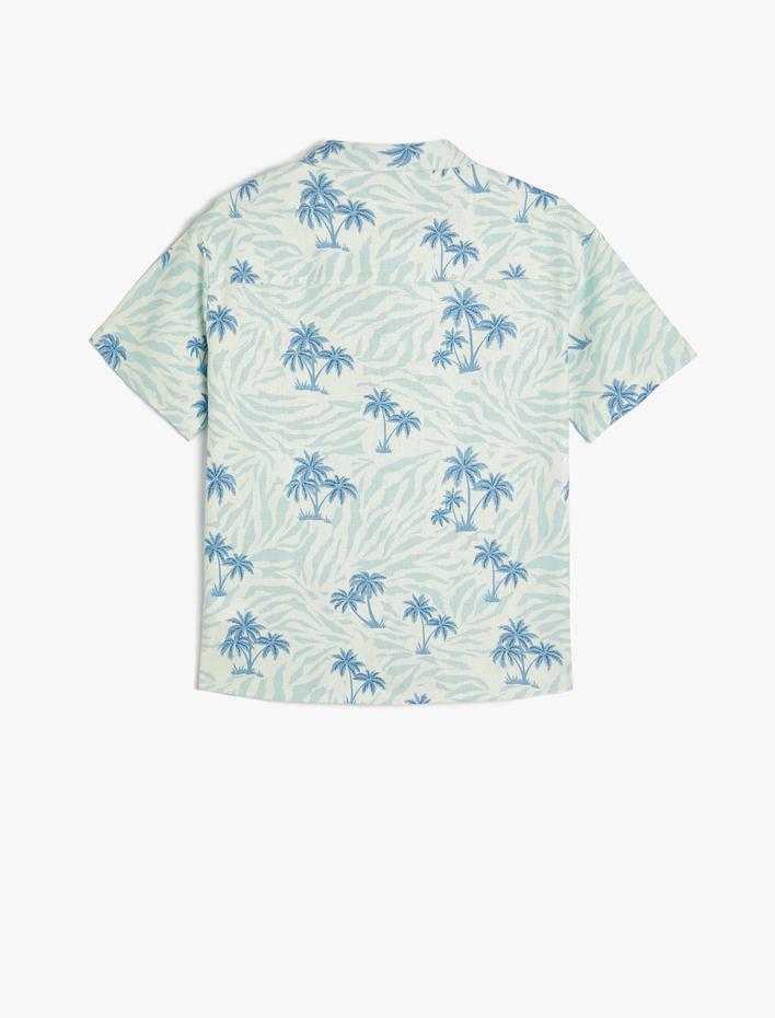 Erkek Çocuk Keten Gömlek Kısa Kollu Palmiye Baskılı Tek Cepli