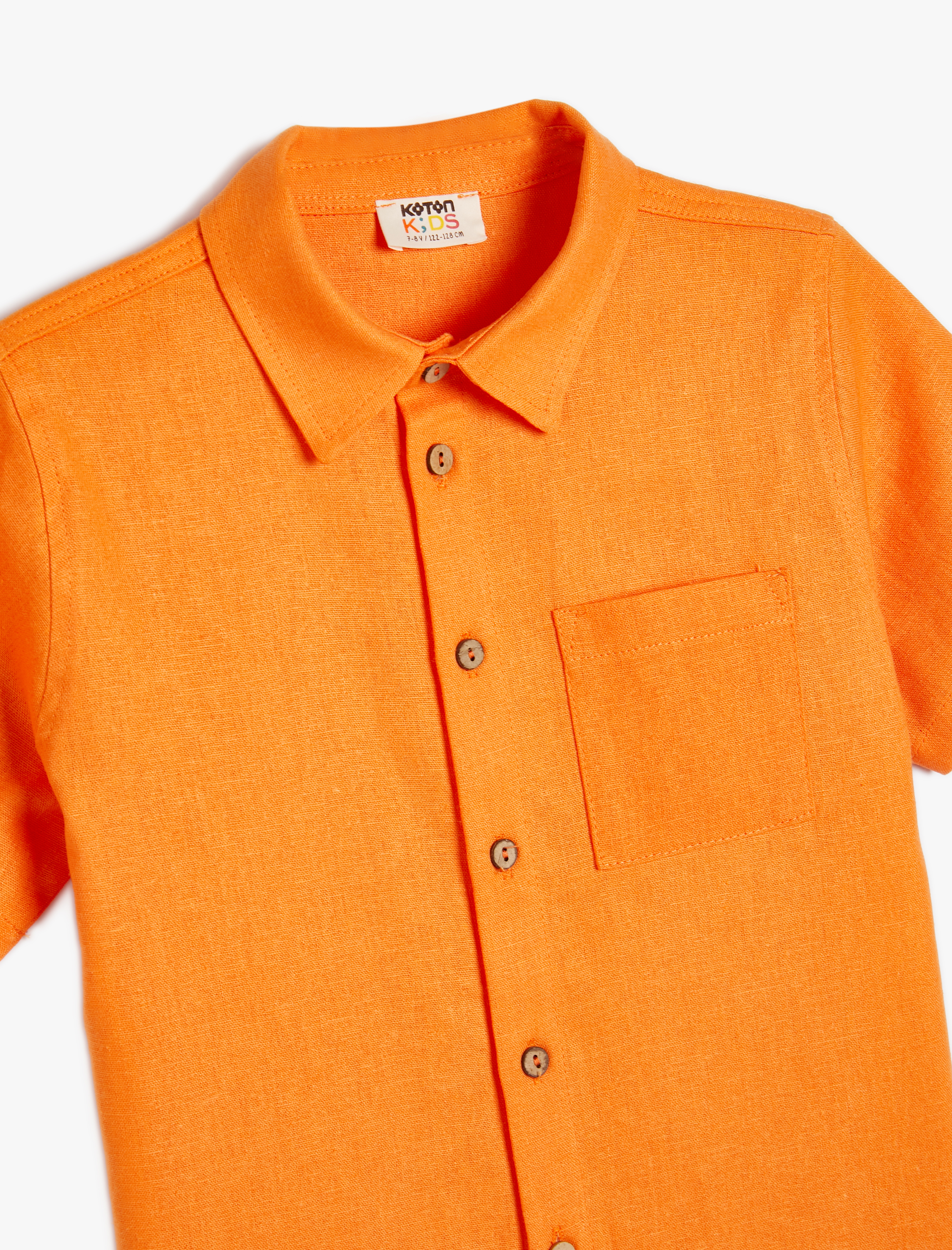 Erkek Çocuk Basic Gömlek Keten Karışımlı Kısa Kollu Cep Detaylı