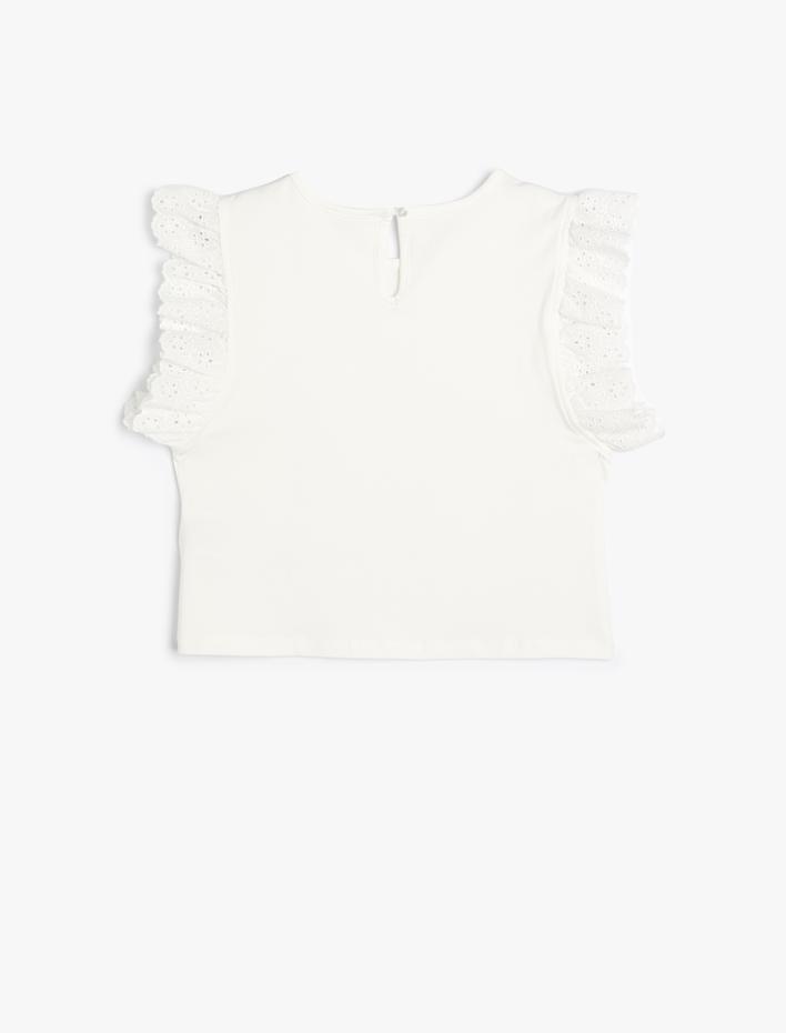 Kız Çocuk Tişört Bisiklet Yaka Fırfır Kollu Pamuklu