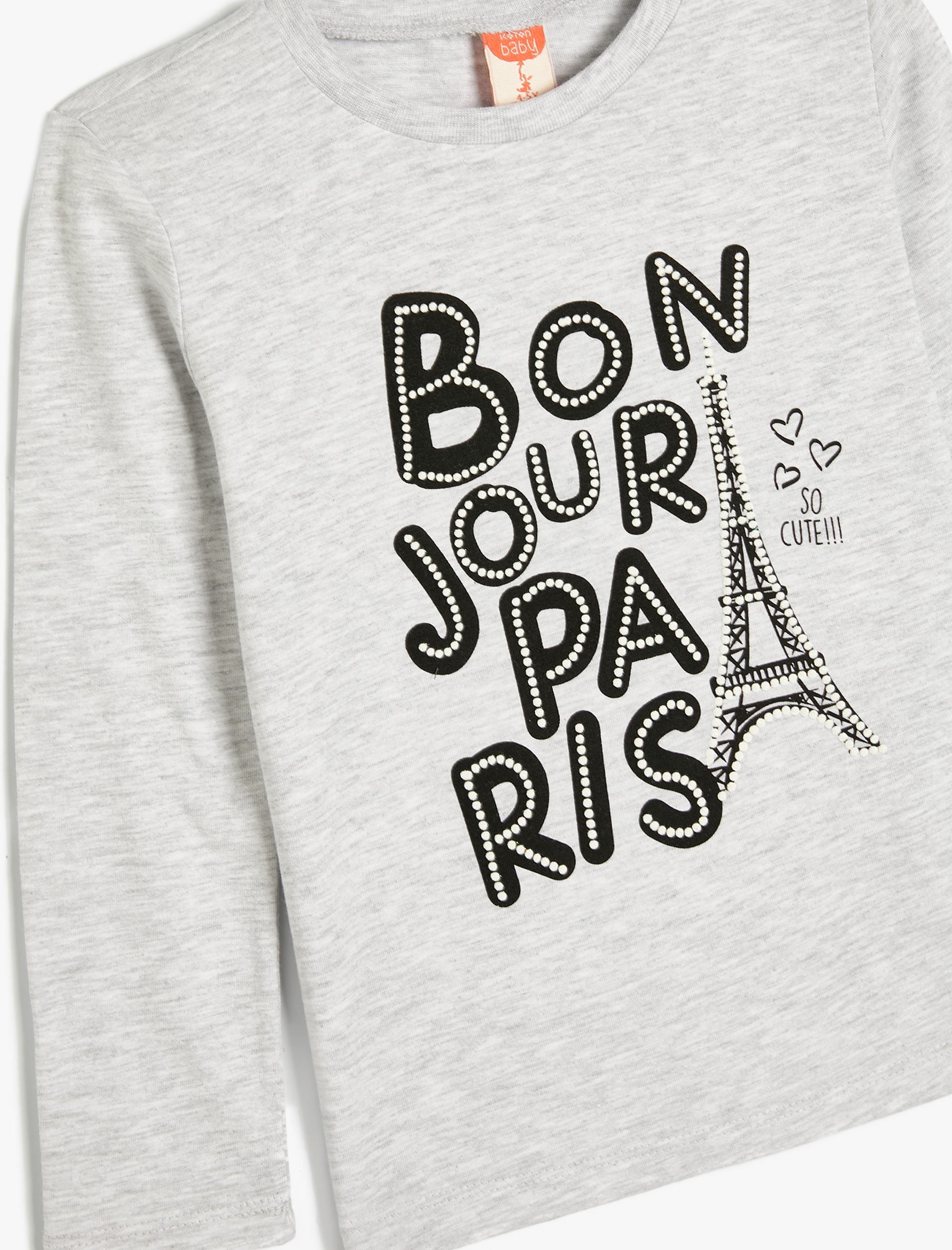  Kız Bebek Tişört Slogan Baskılı Uzun Kollu Bisiklet Yaka Pamuklu