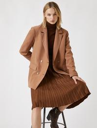 Katlı Yaka Kruvaze Düğmeli Blazer Ceket