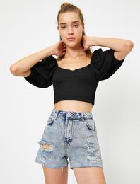 Cep Detaylı Jean Şort