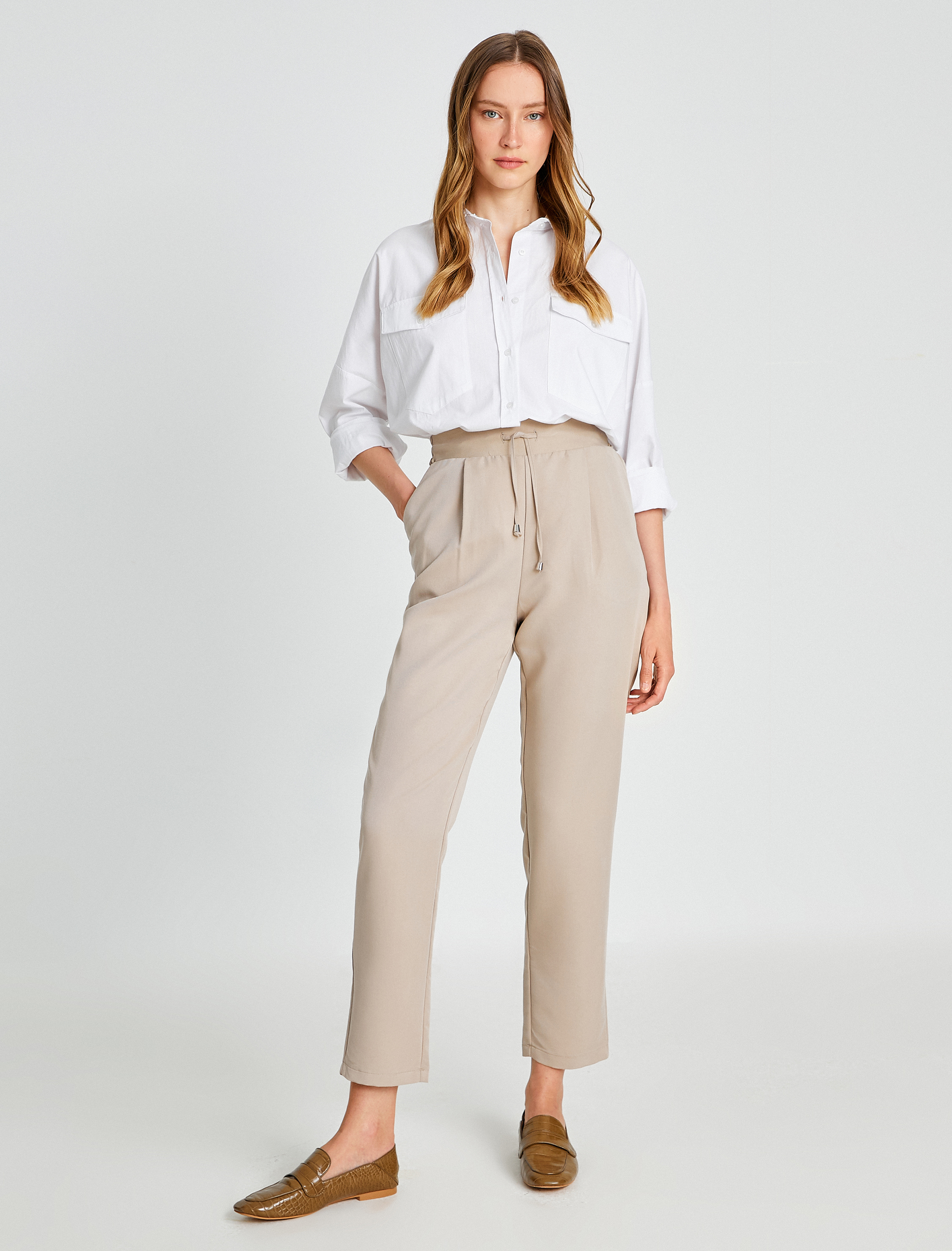   Beli Bağlamalı Havuç Pantolon Modal Karışımlı