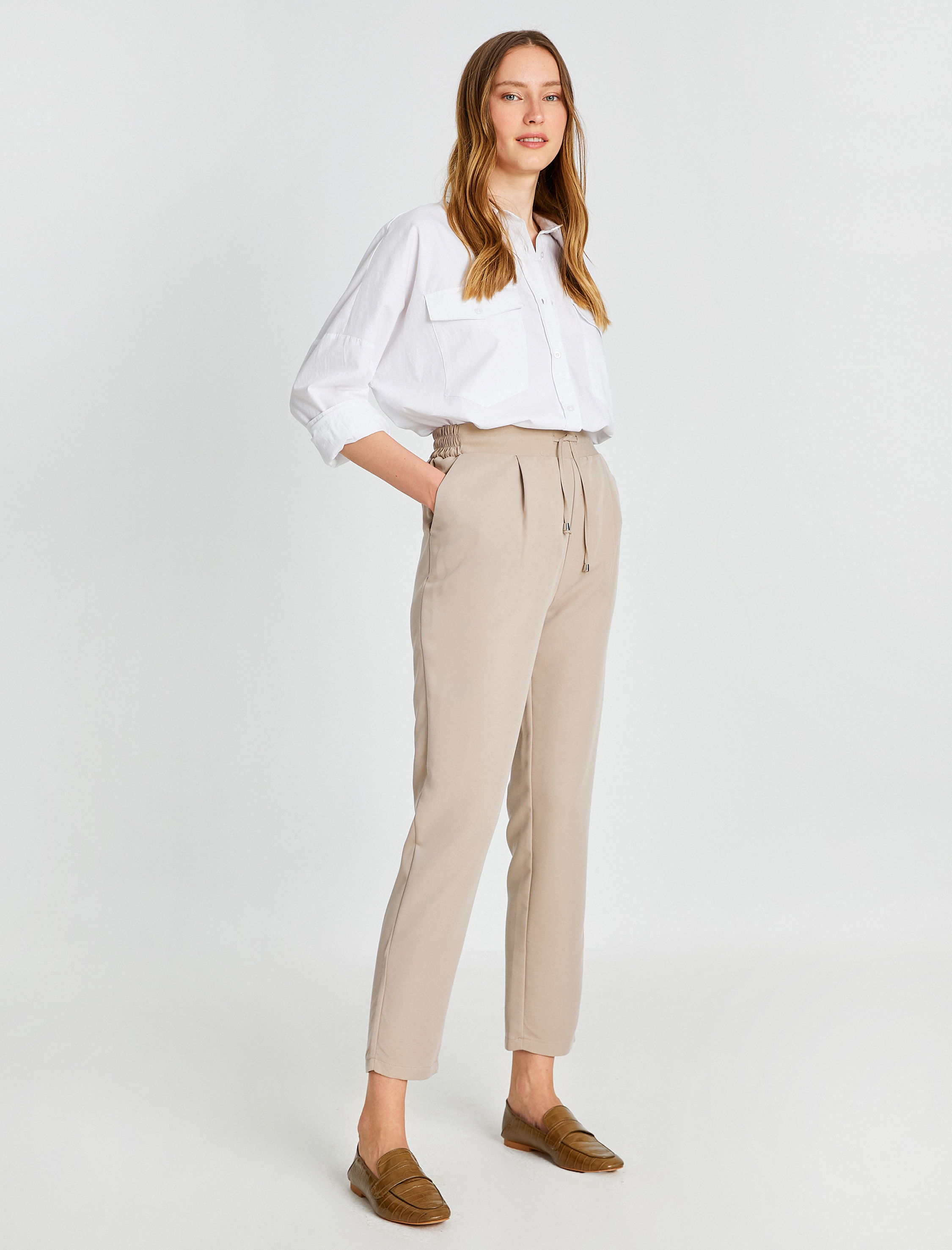   Beli Bağlamalı Havuç Pantolon Modal Karışımlı